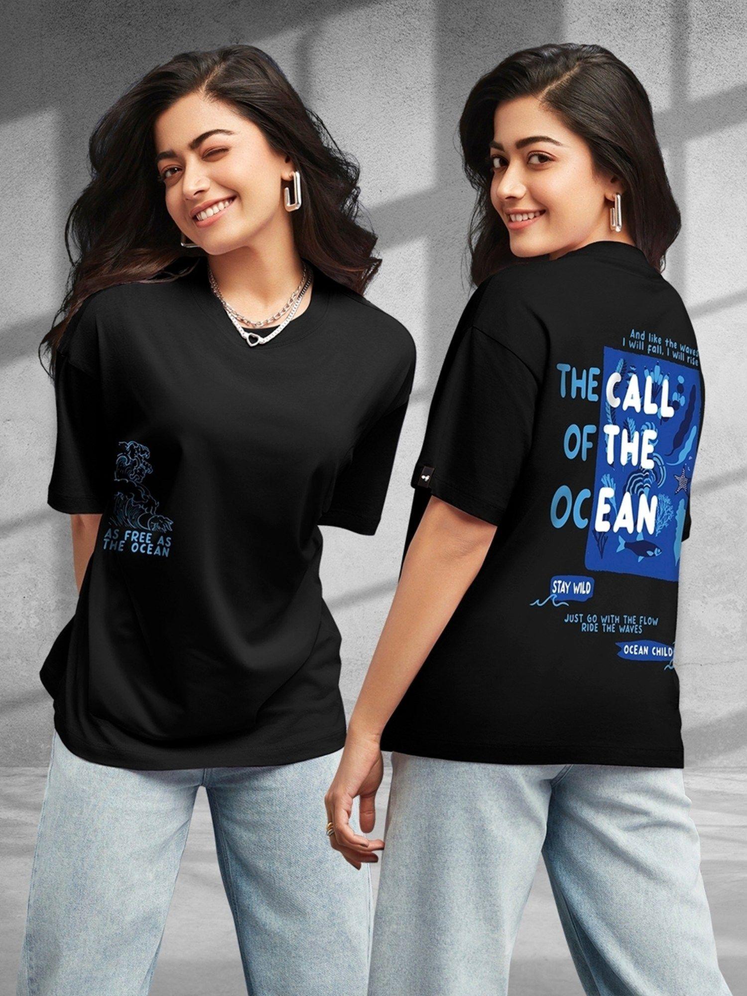 womens black ocean child graphic printed oversized t-shirt