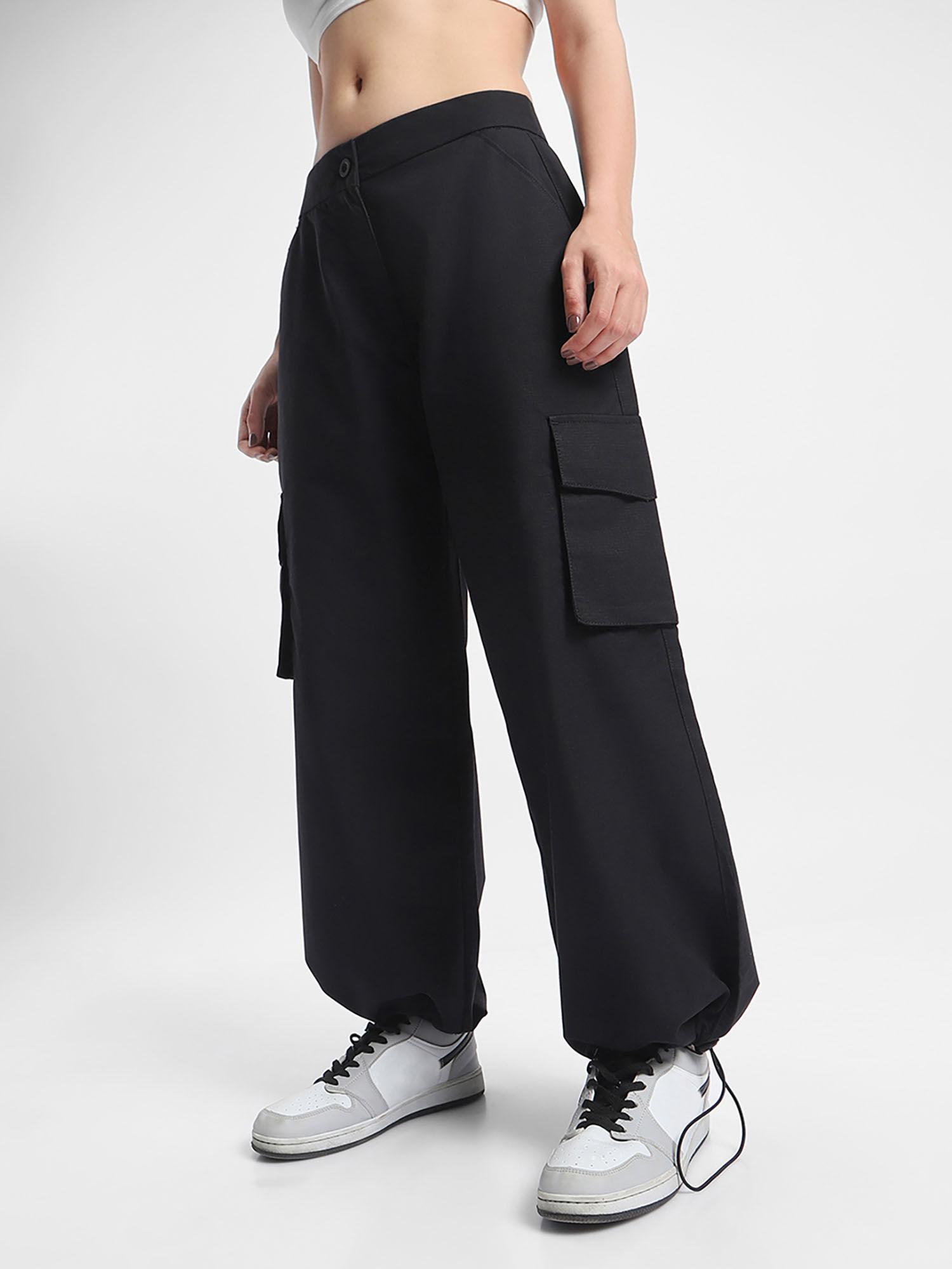 womens black oversized cargo pants