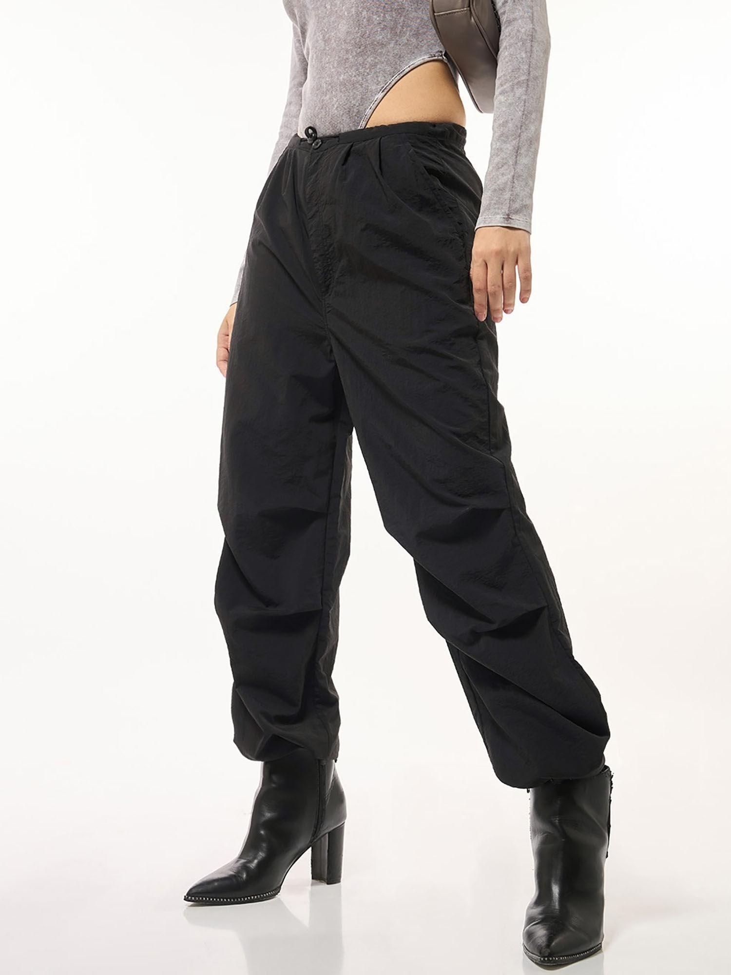 womens black oversized parachute pant