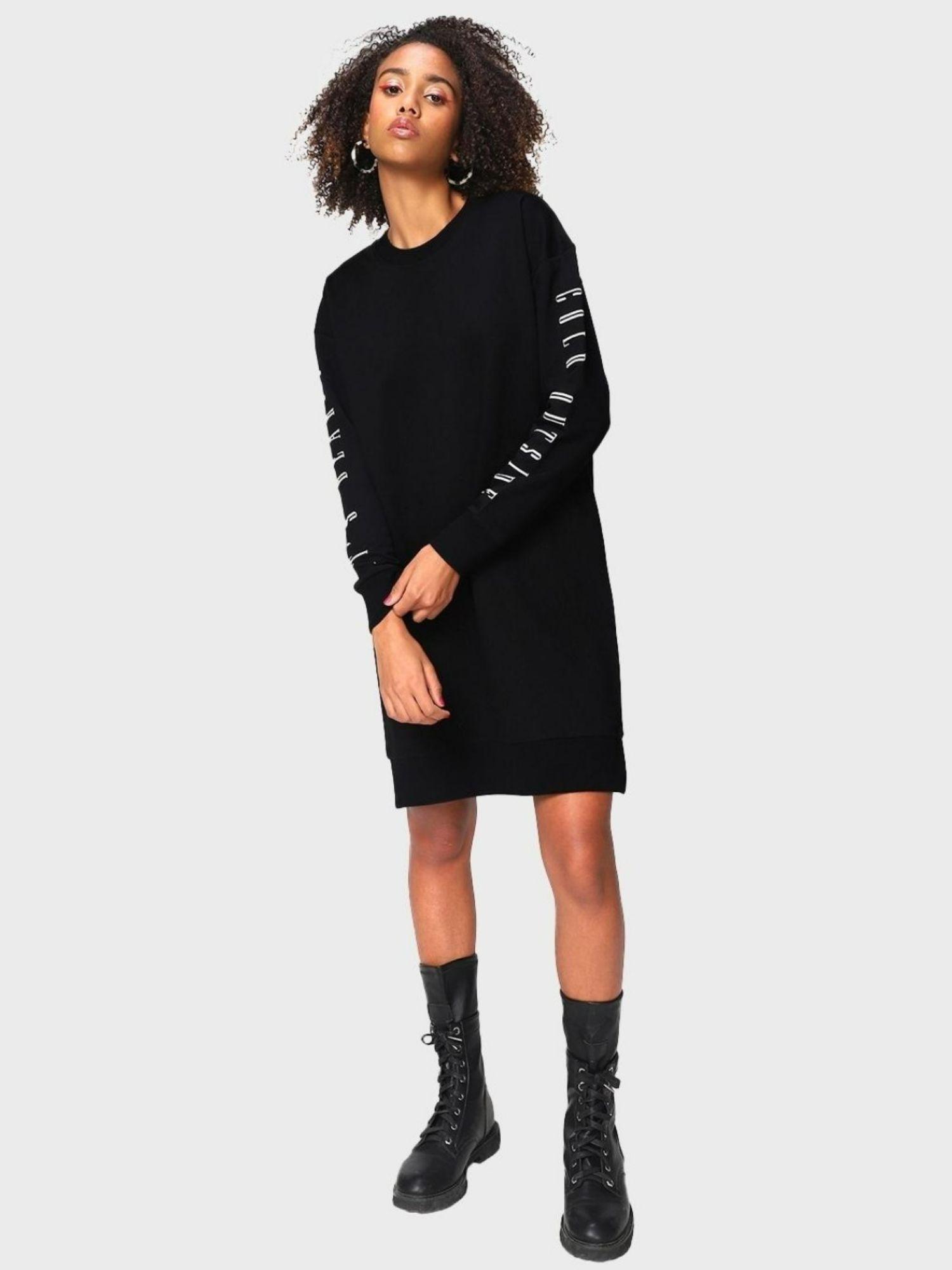 womens black printed boxy fit dress