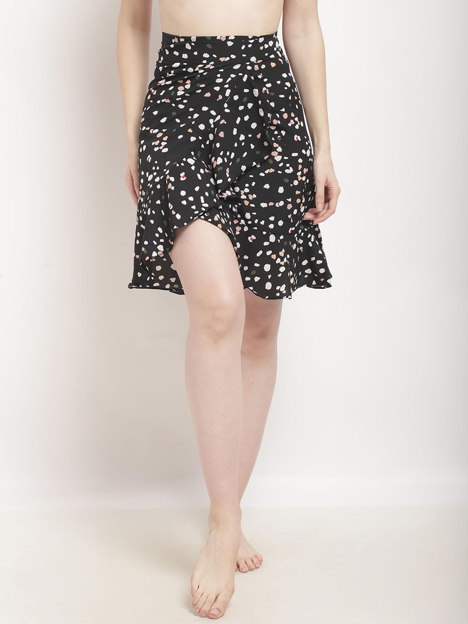 womens black printed wraparound beachwear skirt