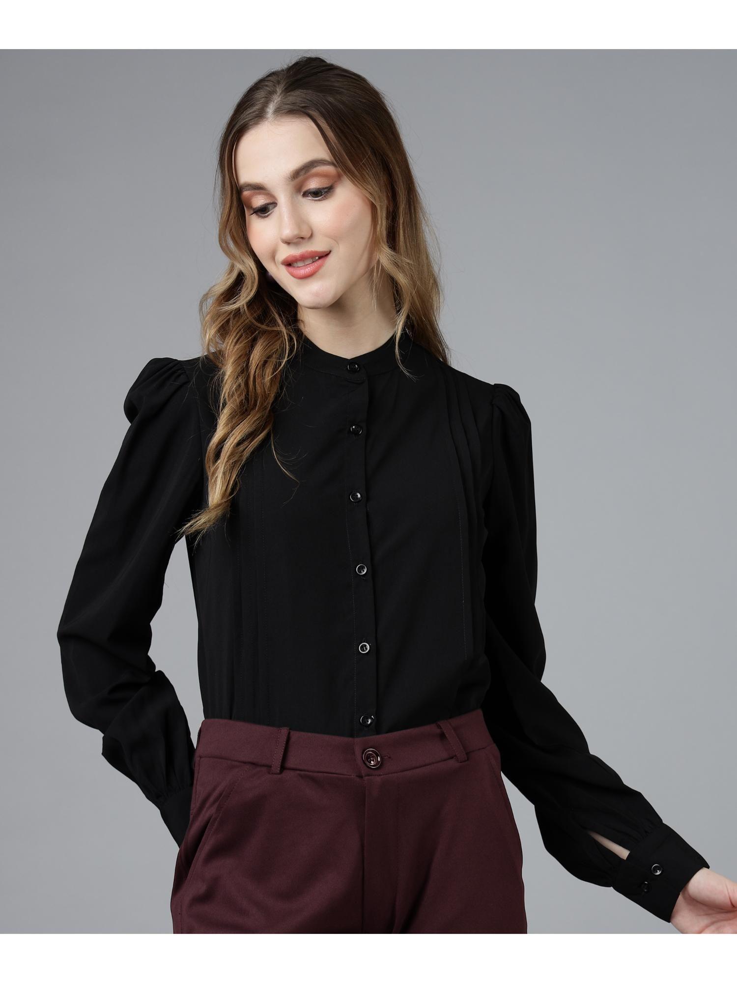 womens black professional womens pleated formal shirt