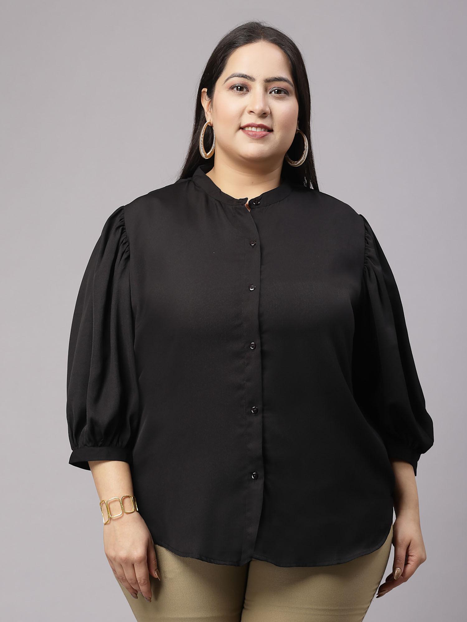 womens black regular fit mandarin collar formal plus size shirt