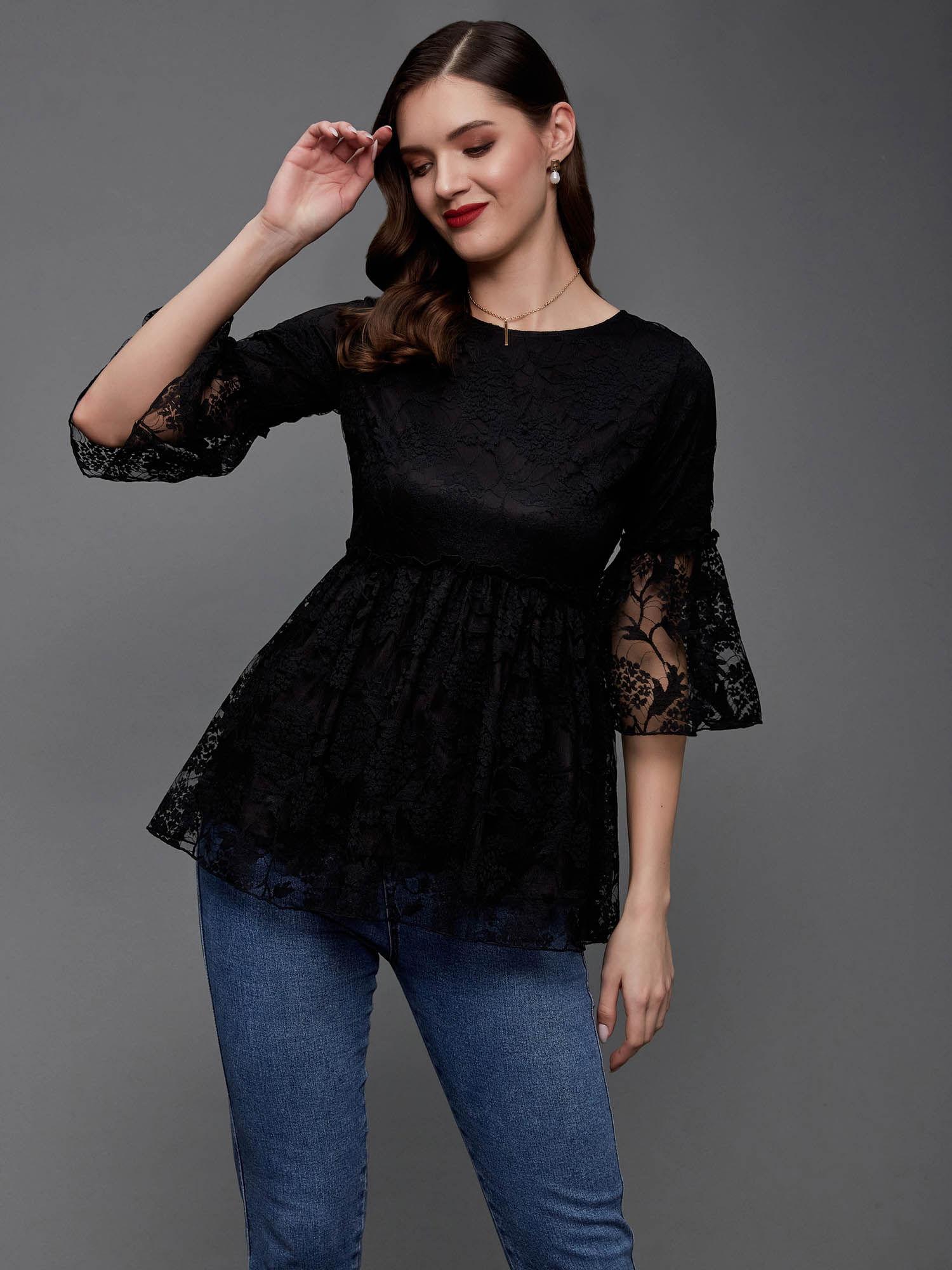 womens black relaxed fit regular lace top