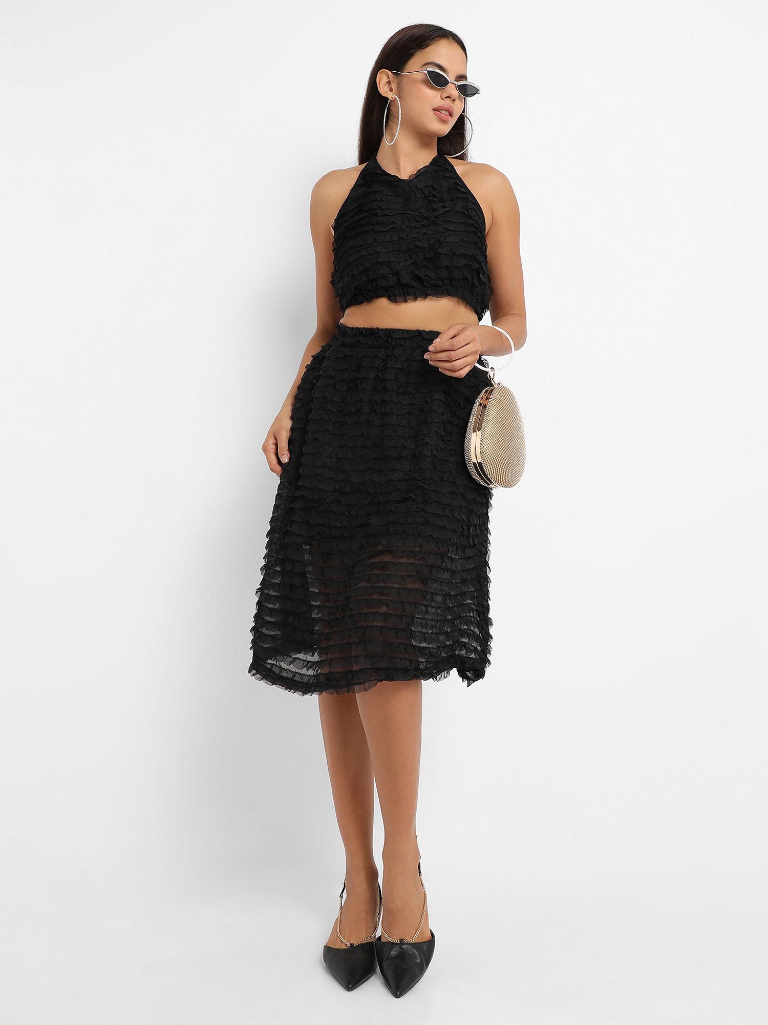 womens black ruffle co-ord (set of 2)