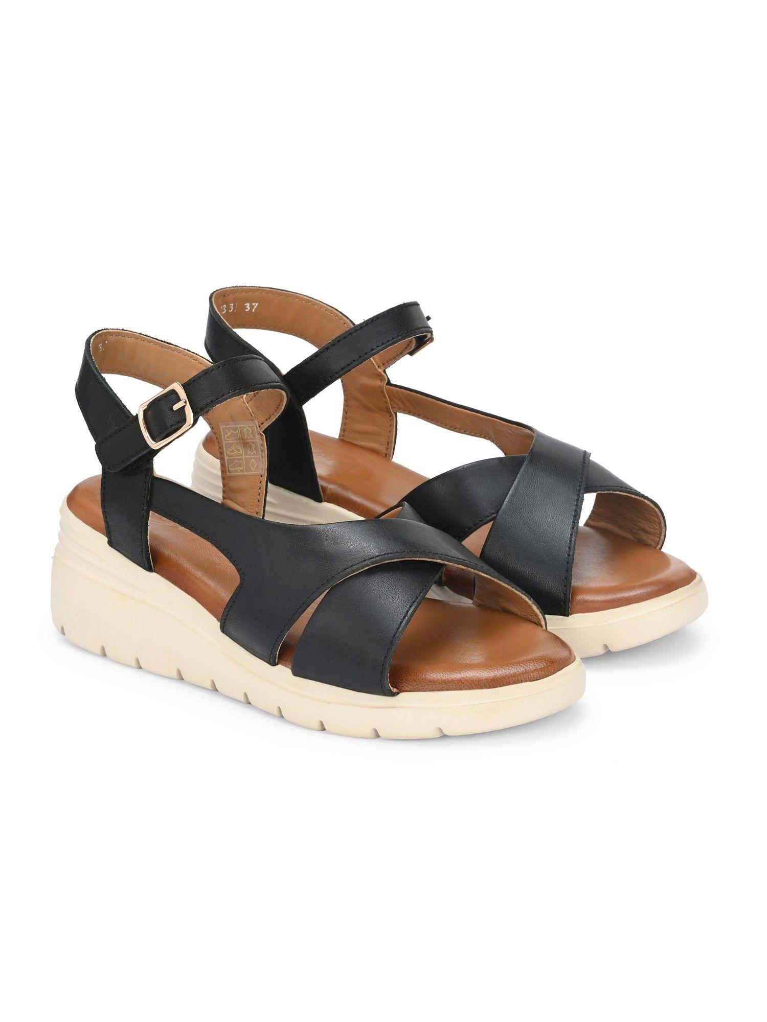 womens black solid comfort sandals