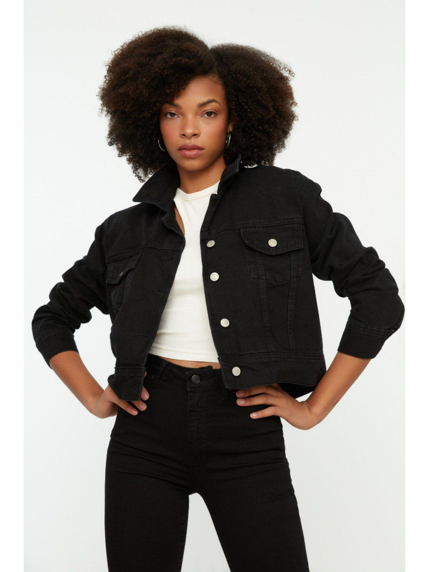 womens black solid jacket