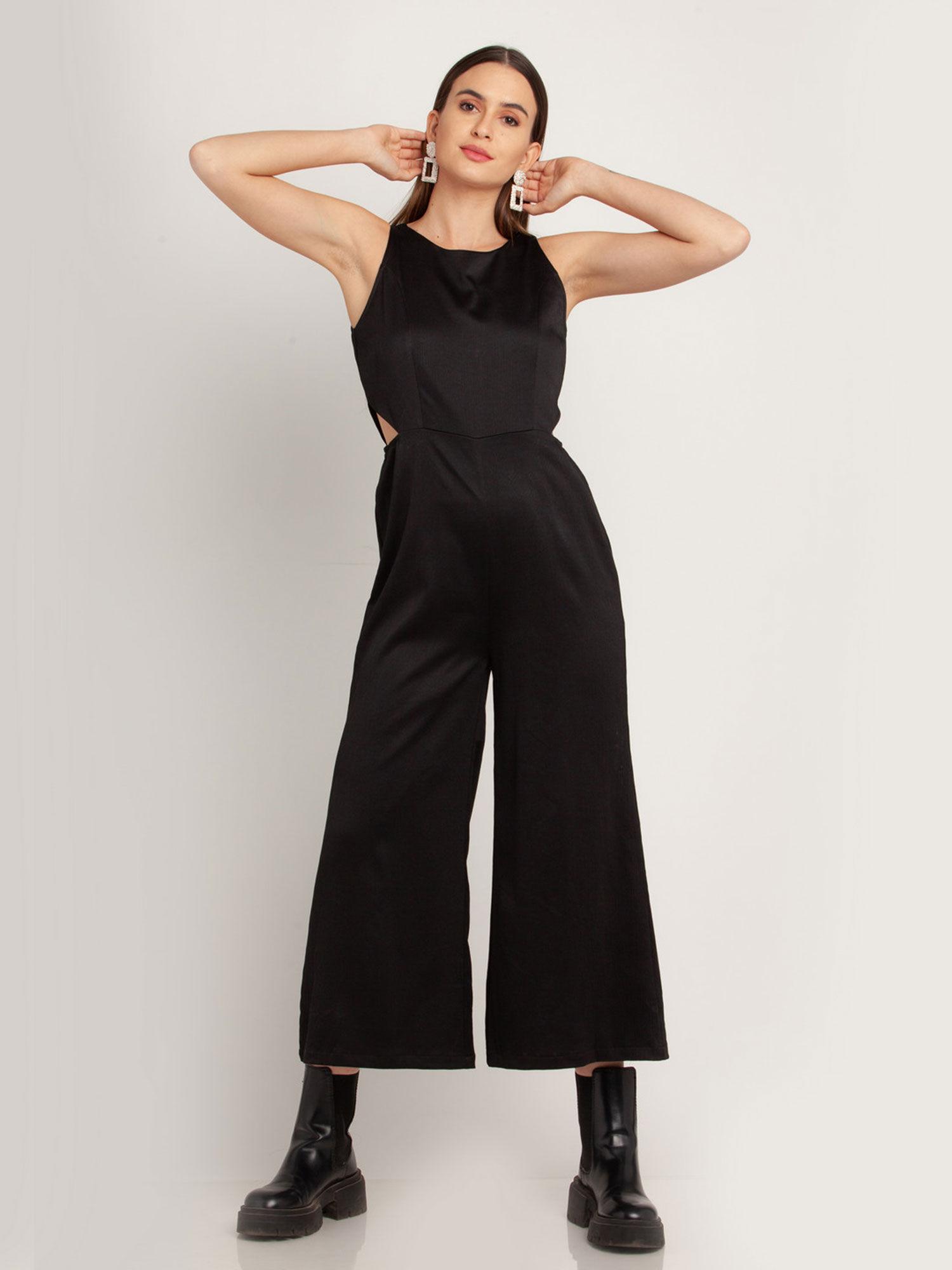 womens black solid jumpsuit