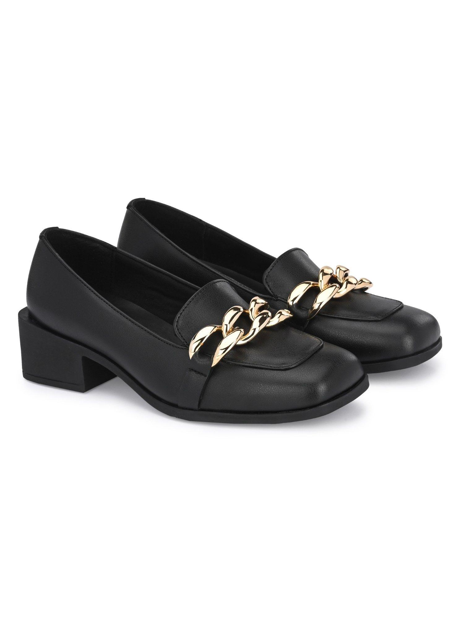 womens black solid loafers