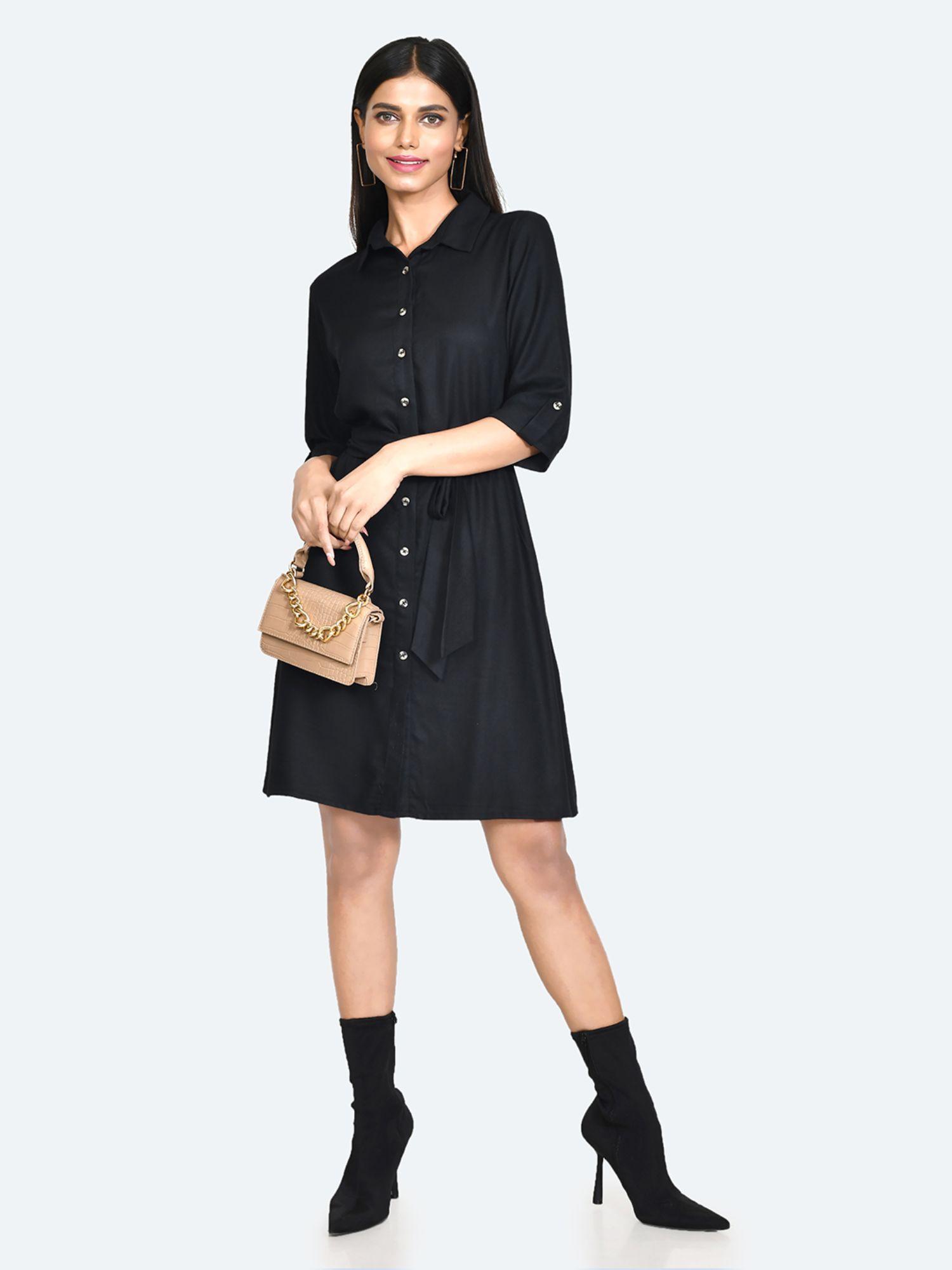 womens black solid mini dress