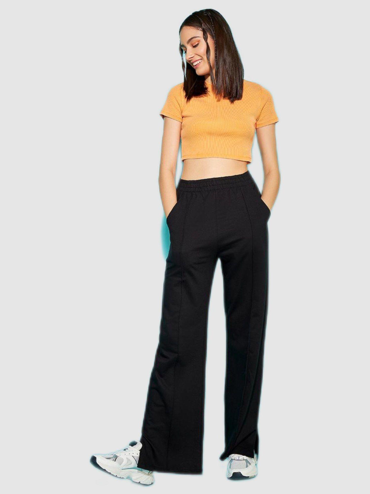 womens black solid-plain pant