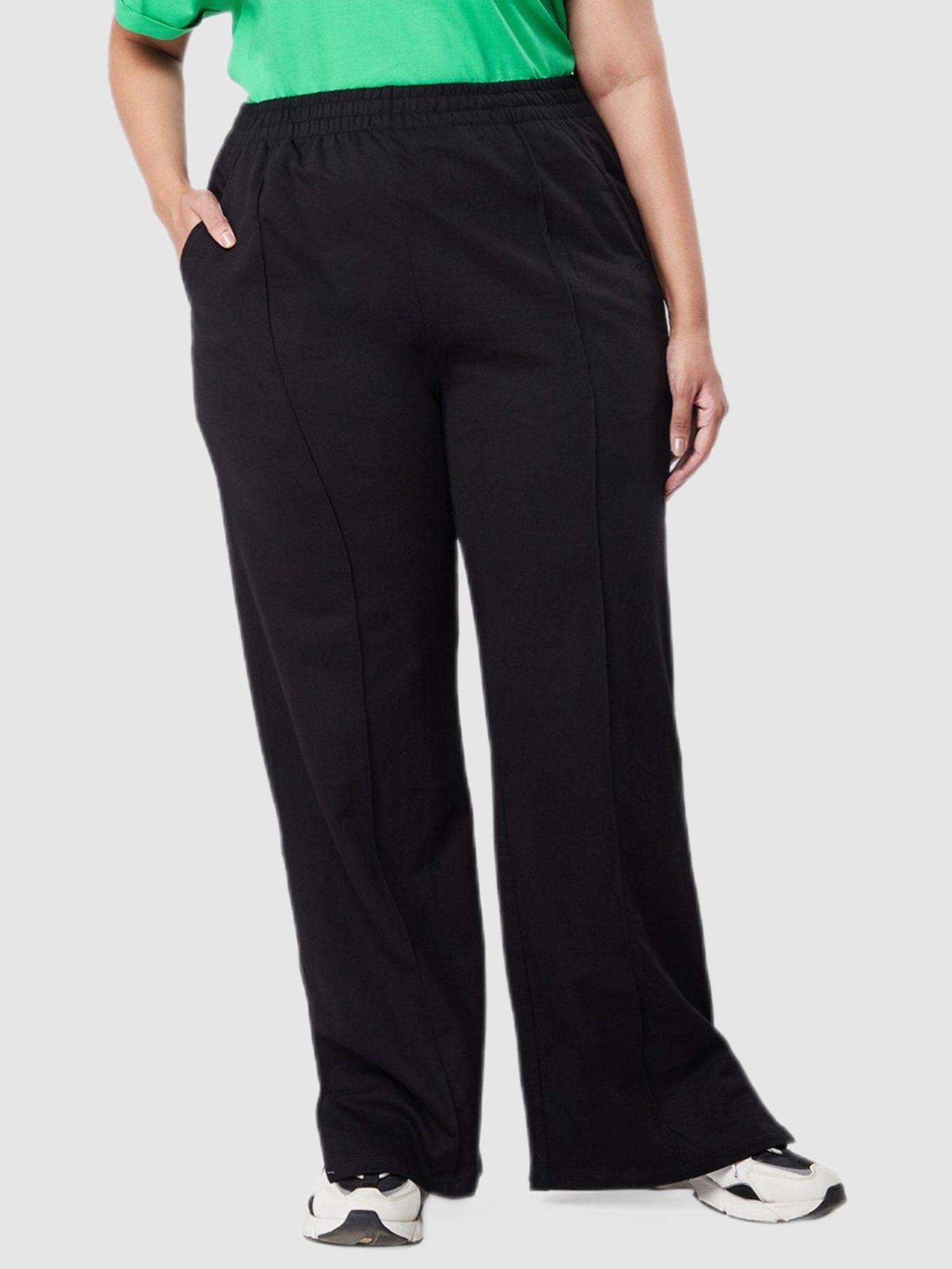 womens black solid-plain pant