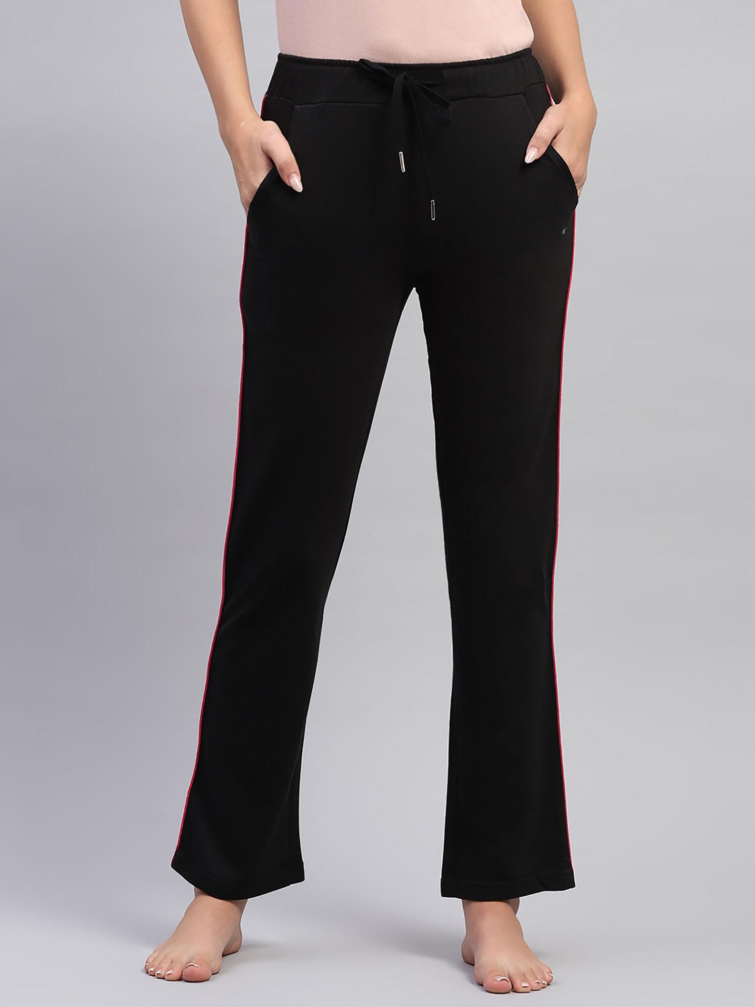 womens black solid regular fit lower trousers