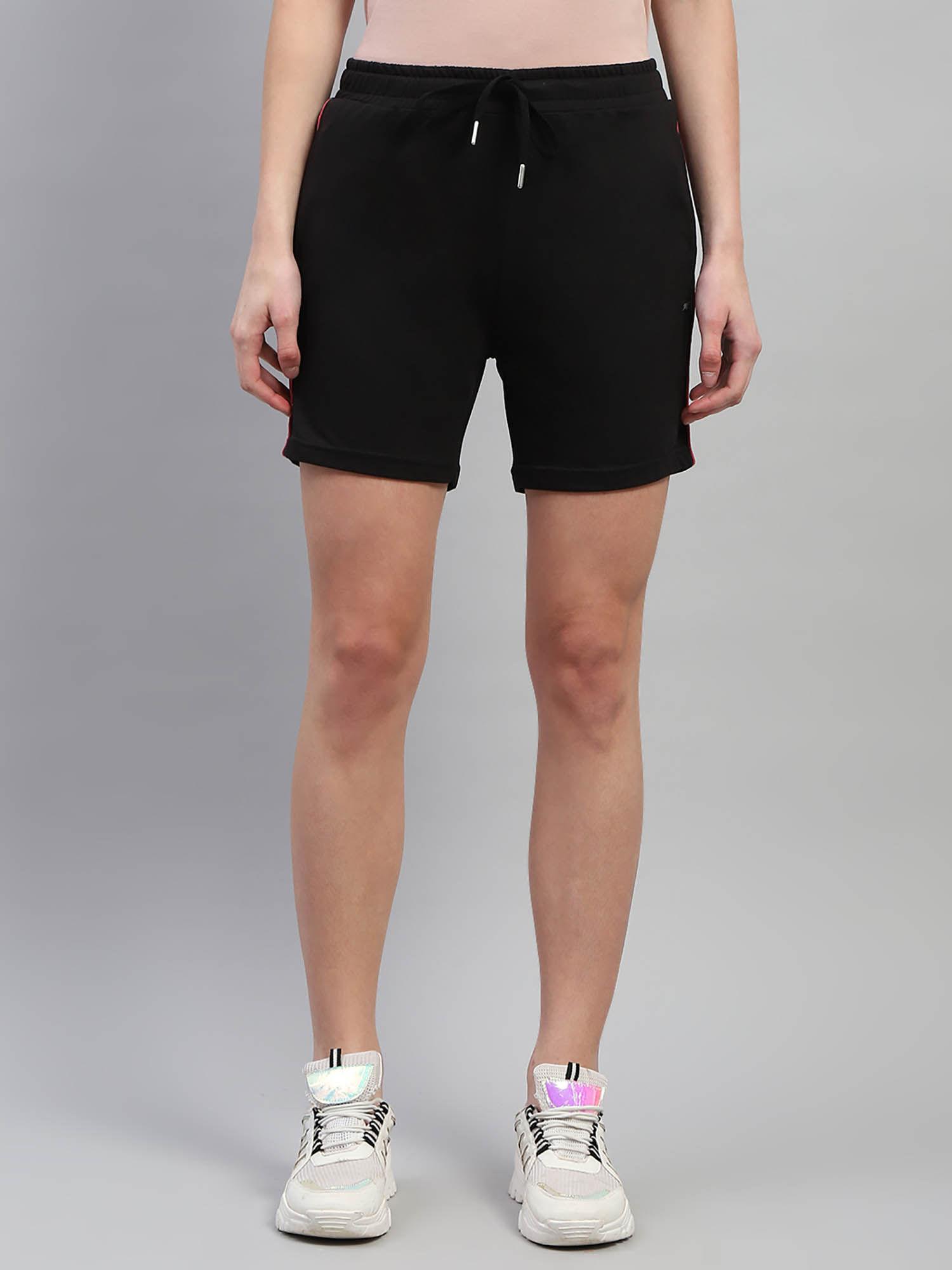 womens black solid regular fit shorts