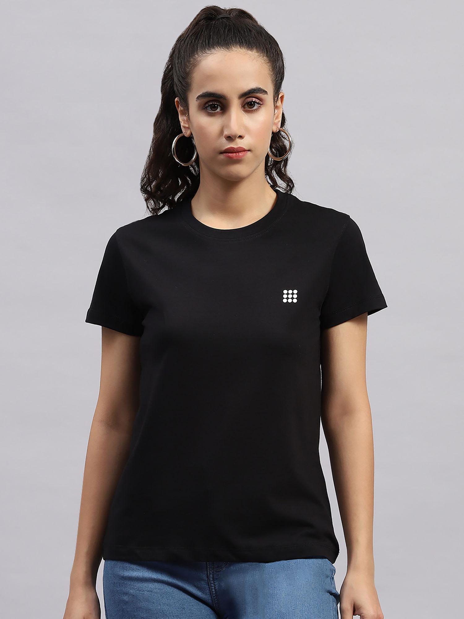 womens black solid round neck half sleeve t-shirt