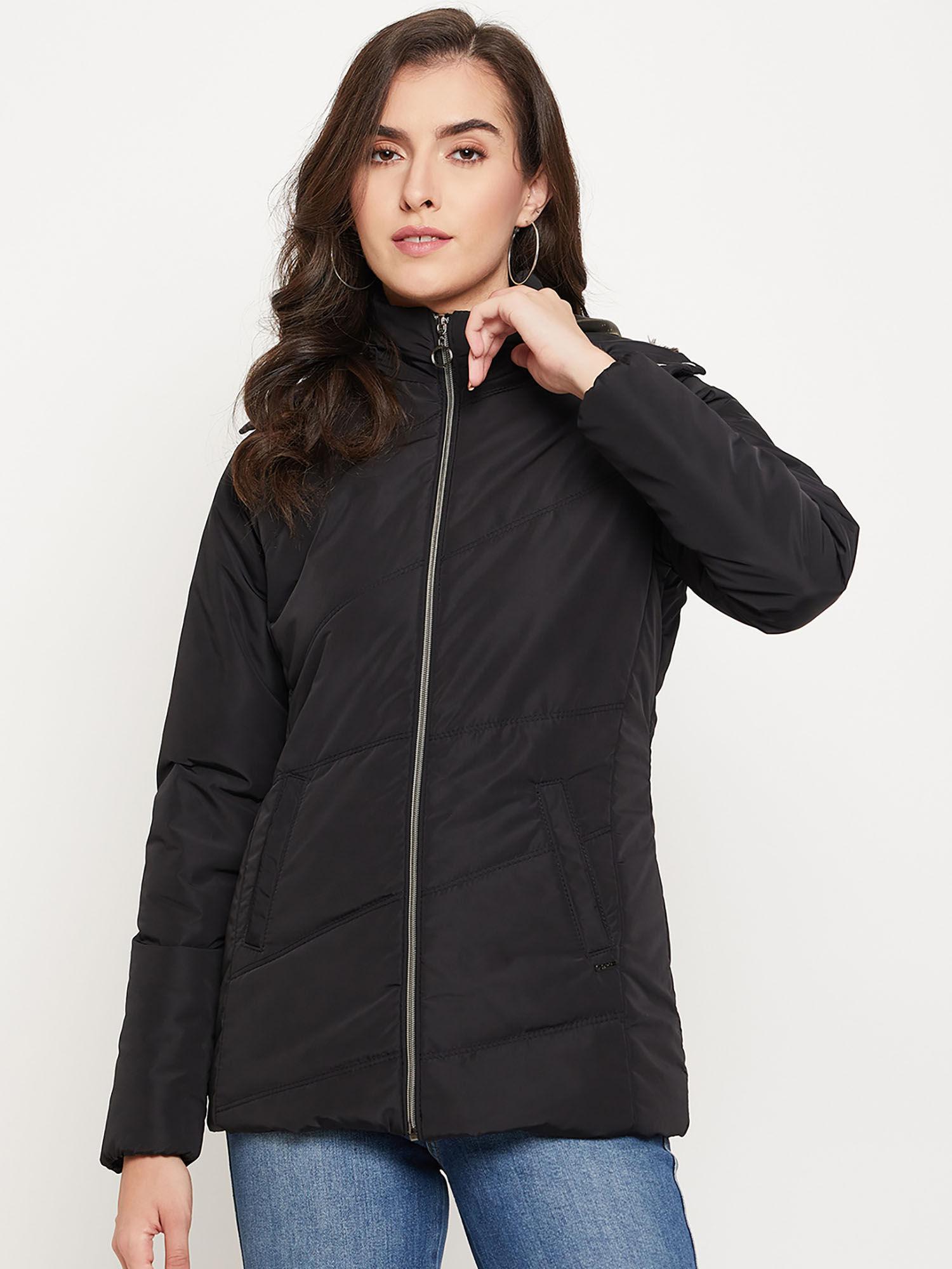 womens black solid slit pocket jacket