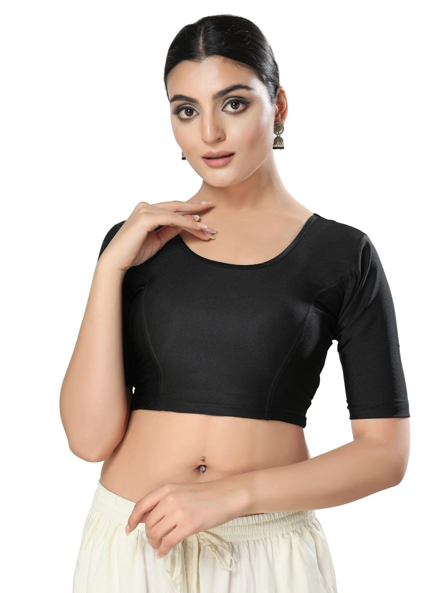 womens black solid stretchable saree blouse