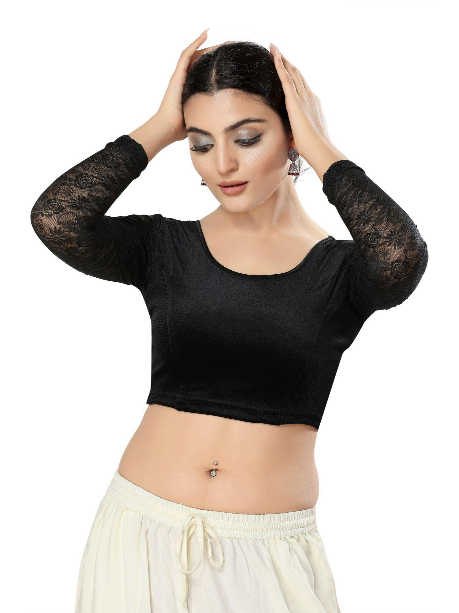 womens black solid stretchable saree blouse