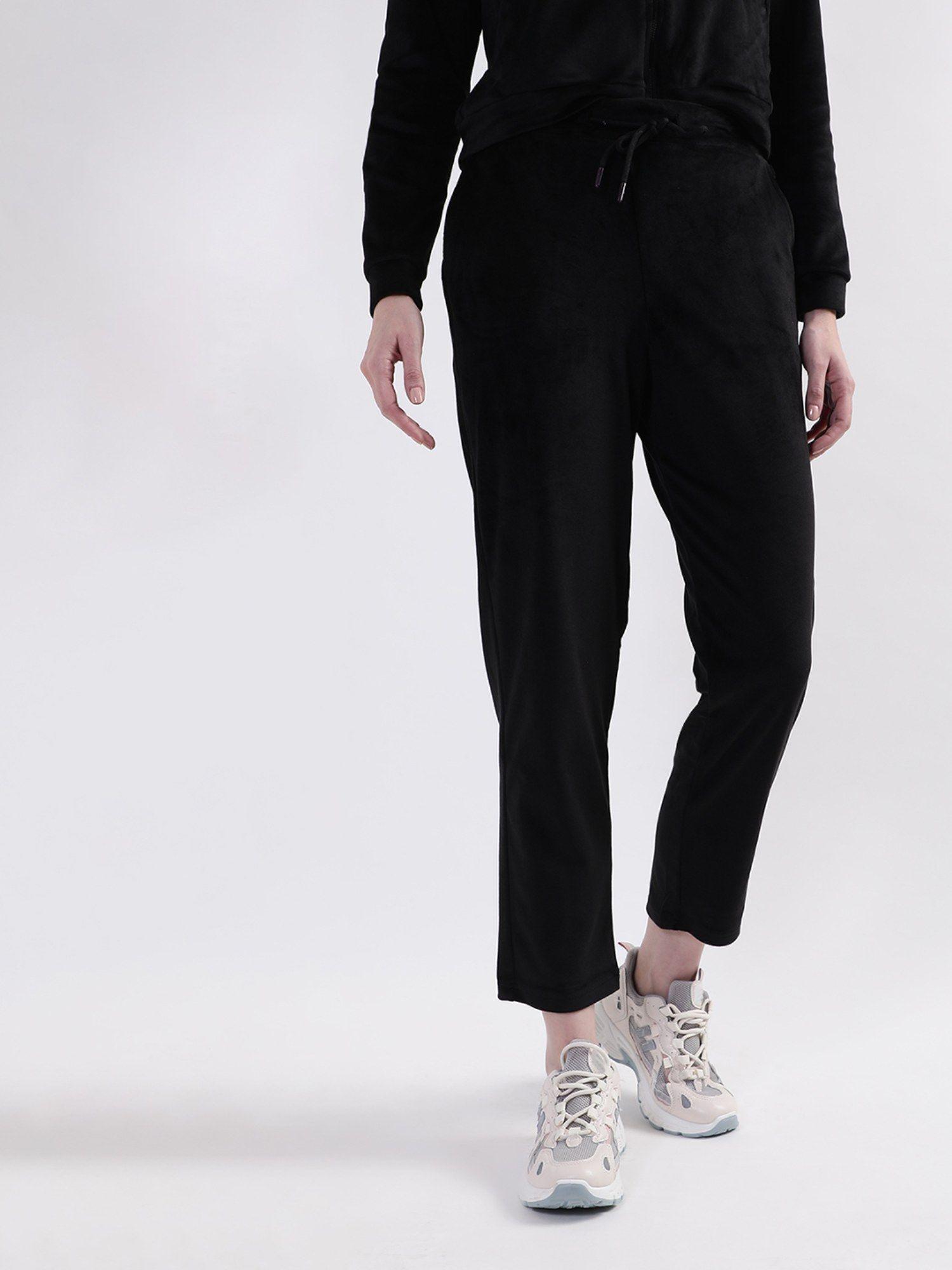 womens black solid sweat pants