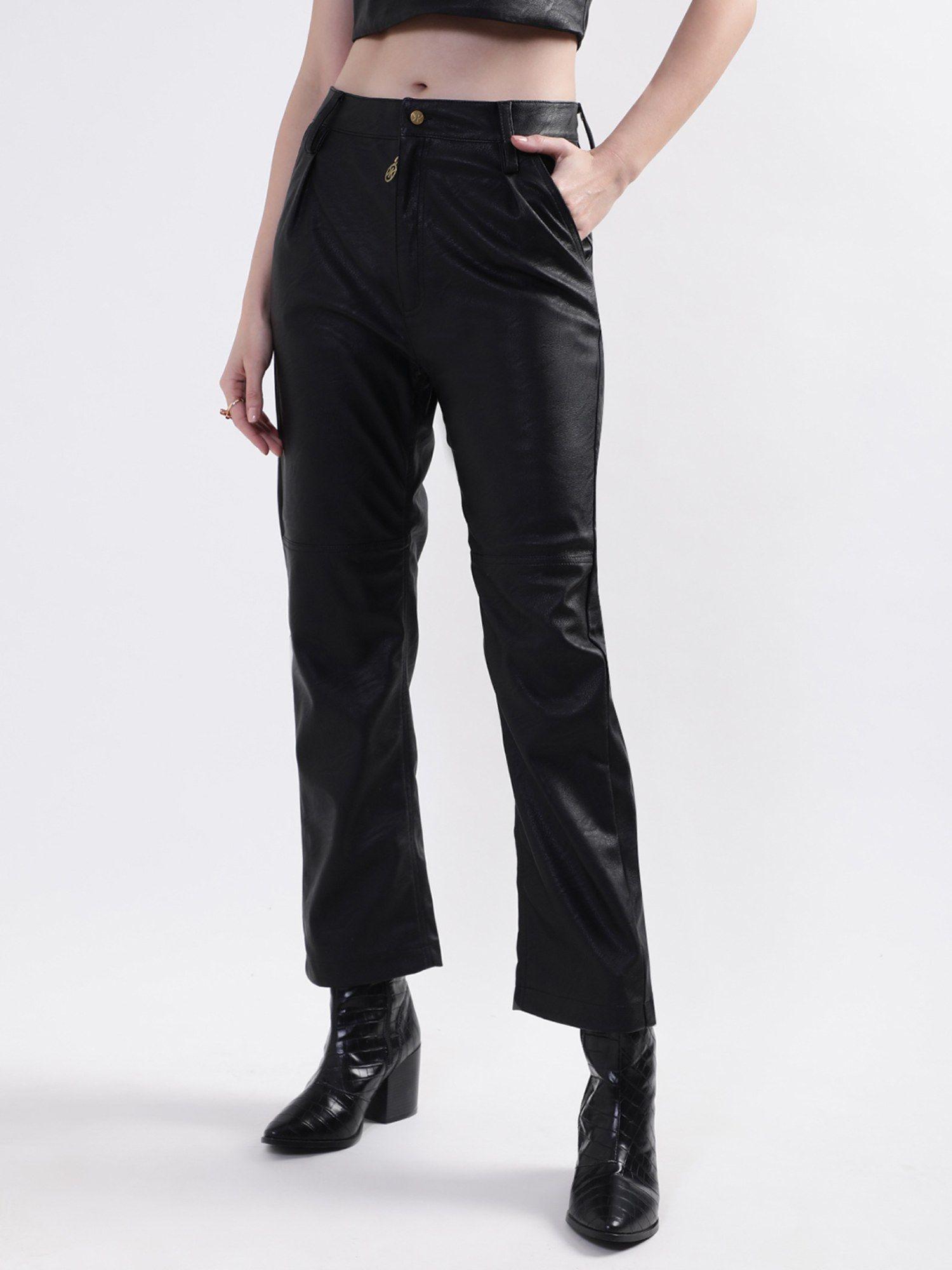 womens black solid trouser