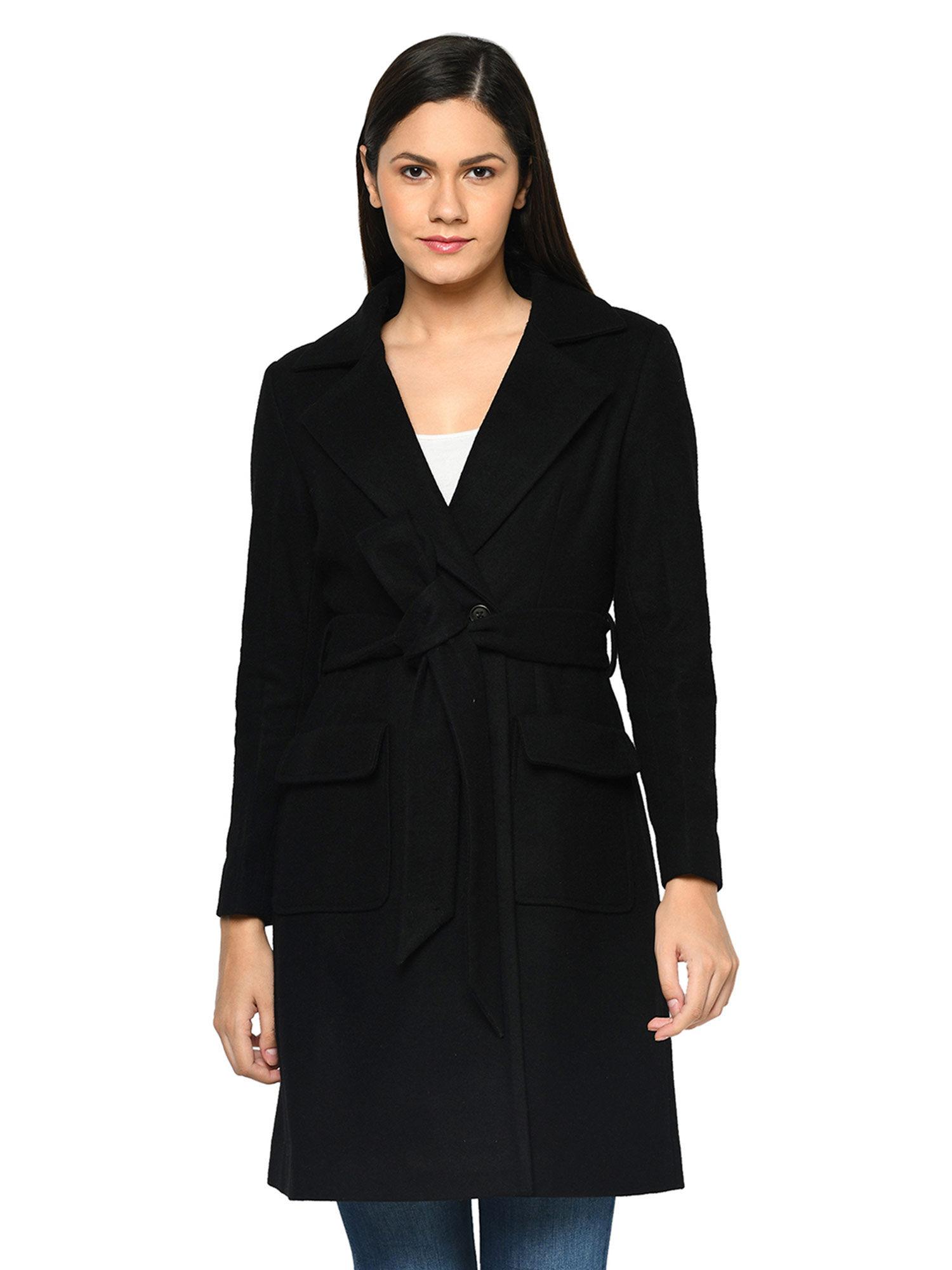 womens black solid wool coat