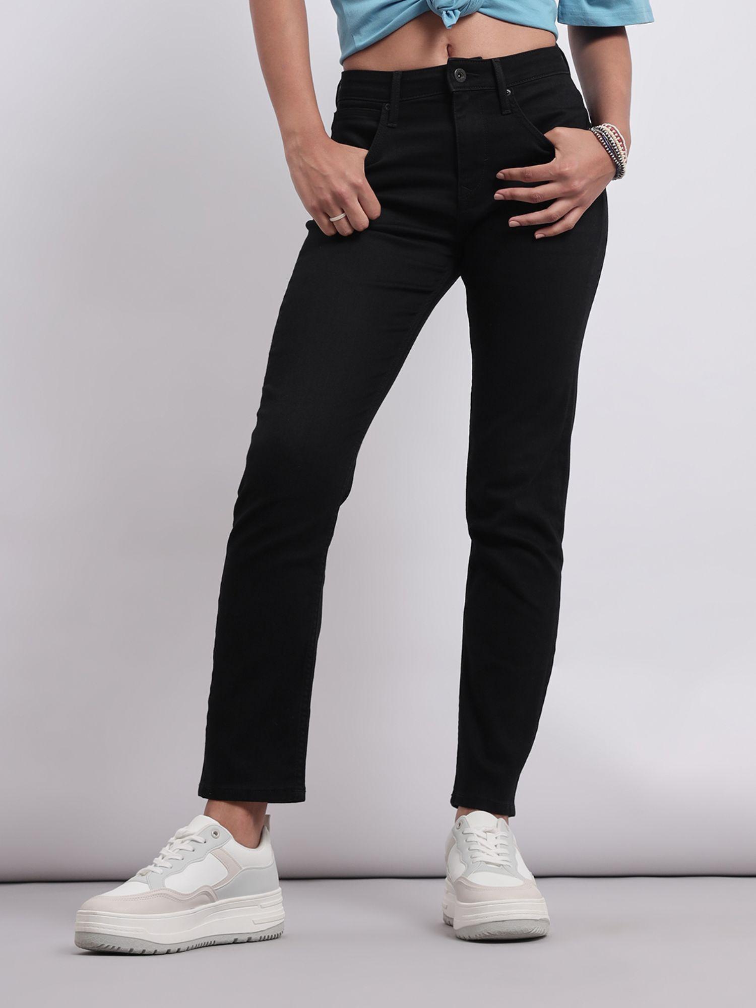 womens black straight jeans