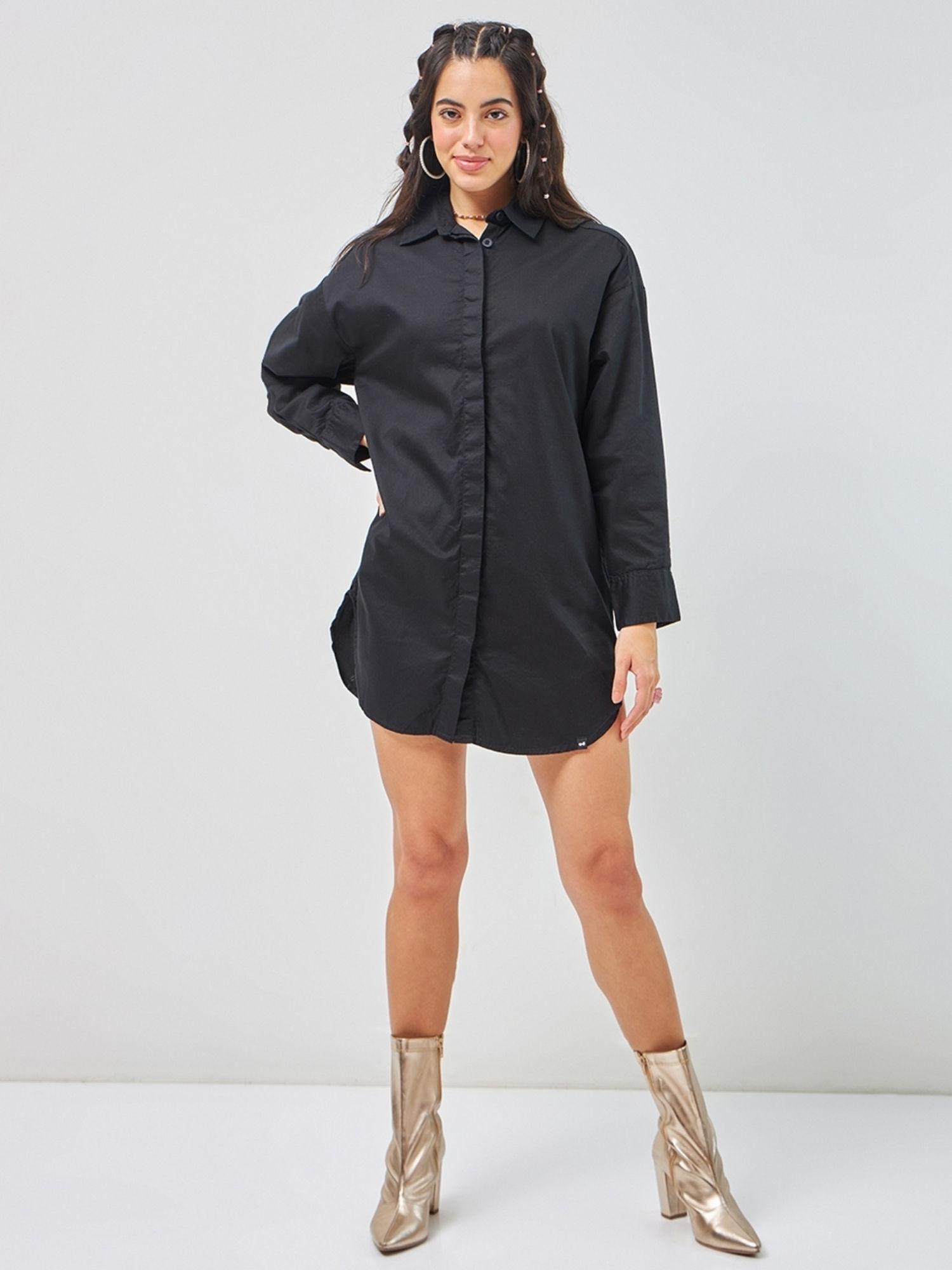 womens black super loose fit shirt dress