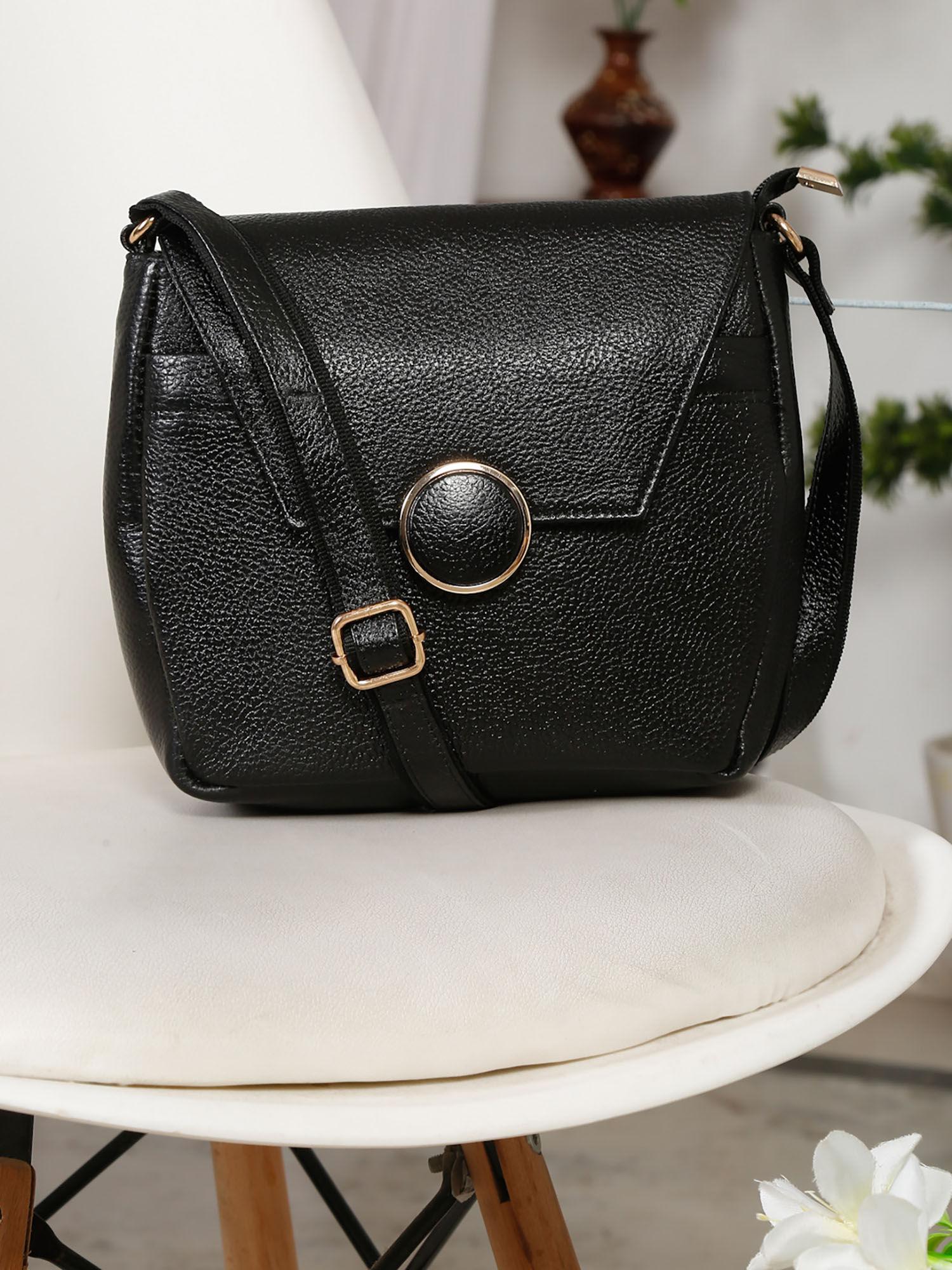 womens black texture sling bag