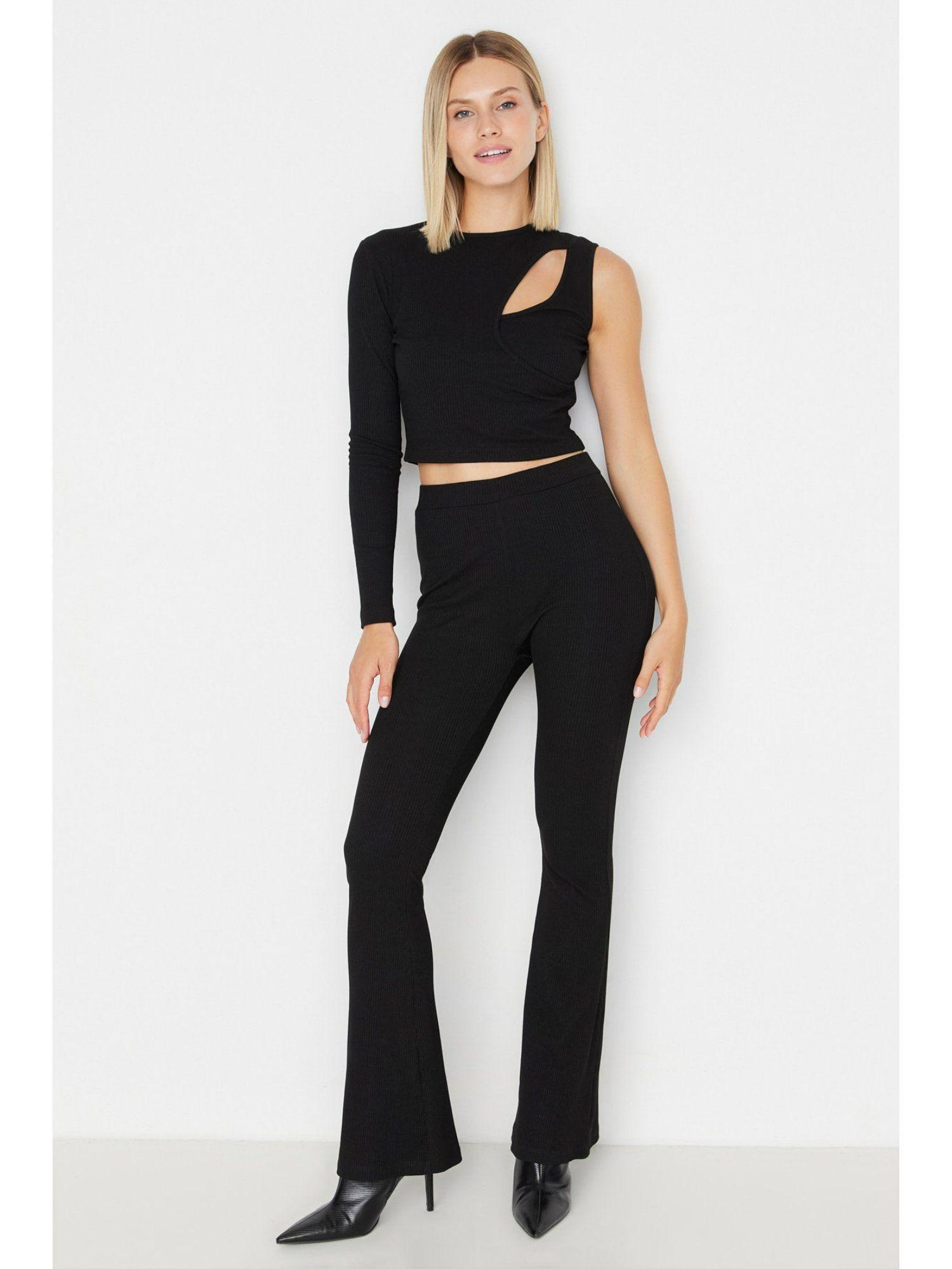 womens black textured co-ord (set of 2)