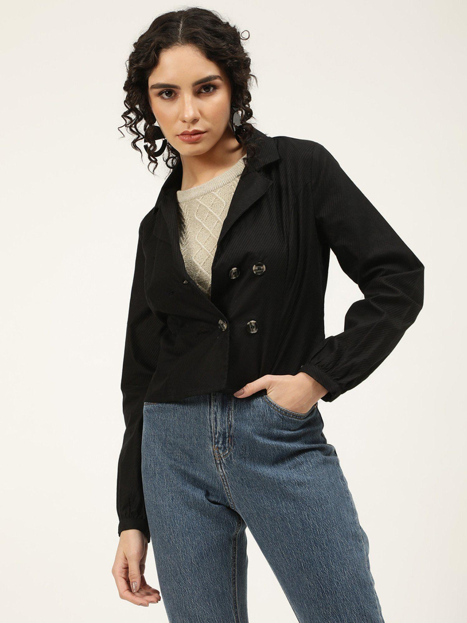 womens black textured jacket