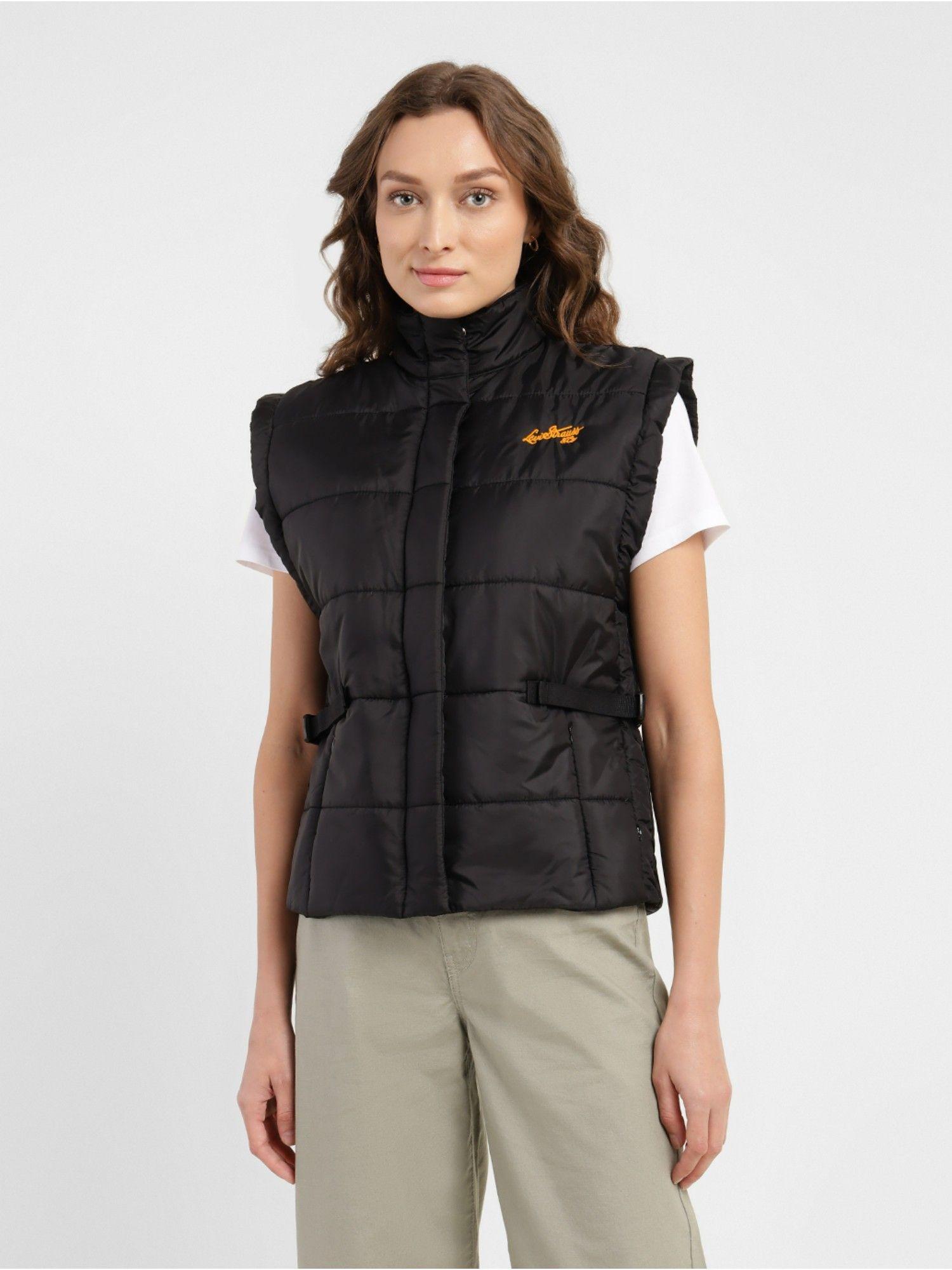 womens black turtle neck quilted jacket