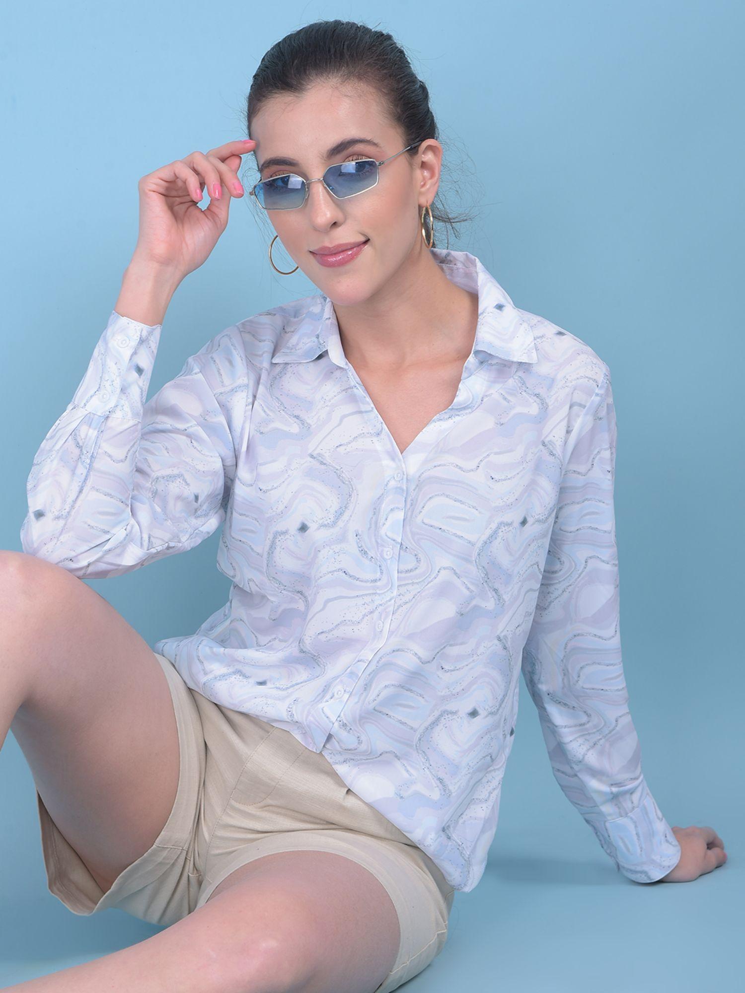 womens blue abstract print shirt