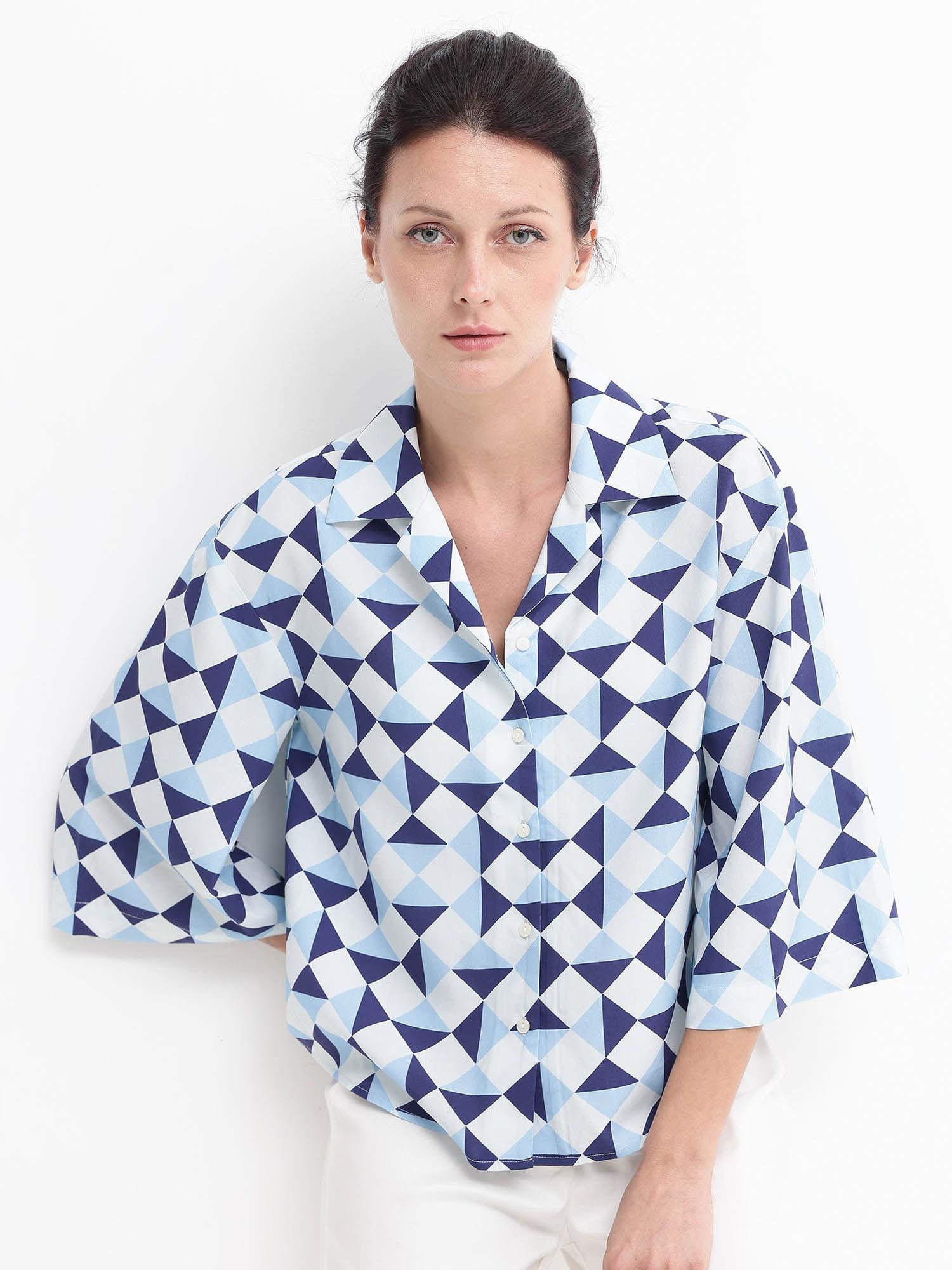 womens blue acerra geometric print shirt