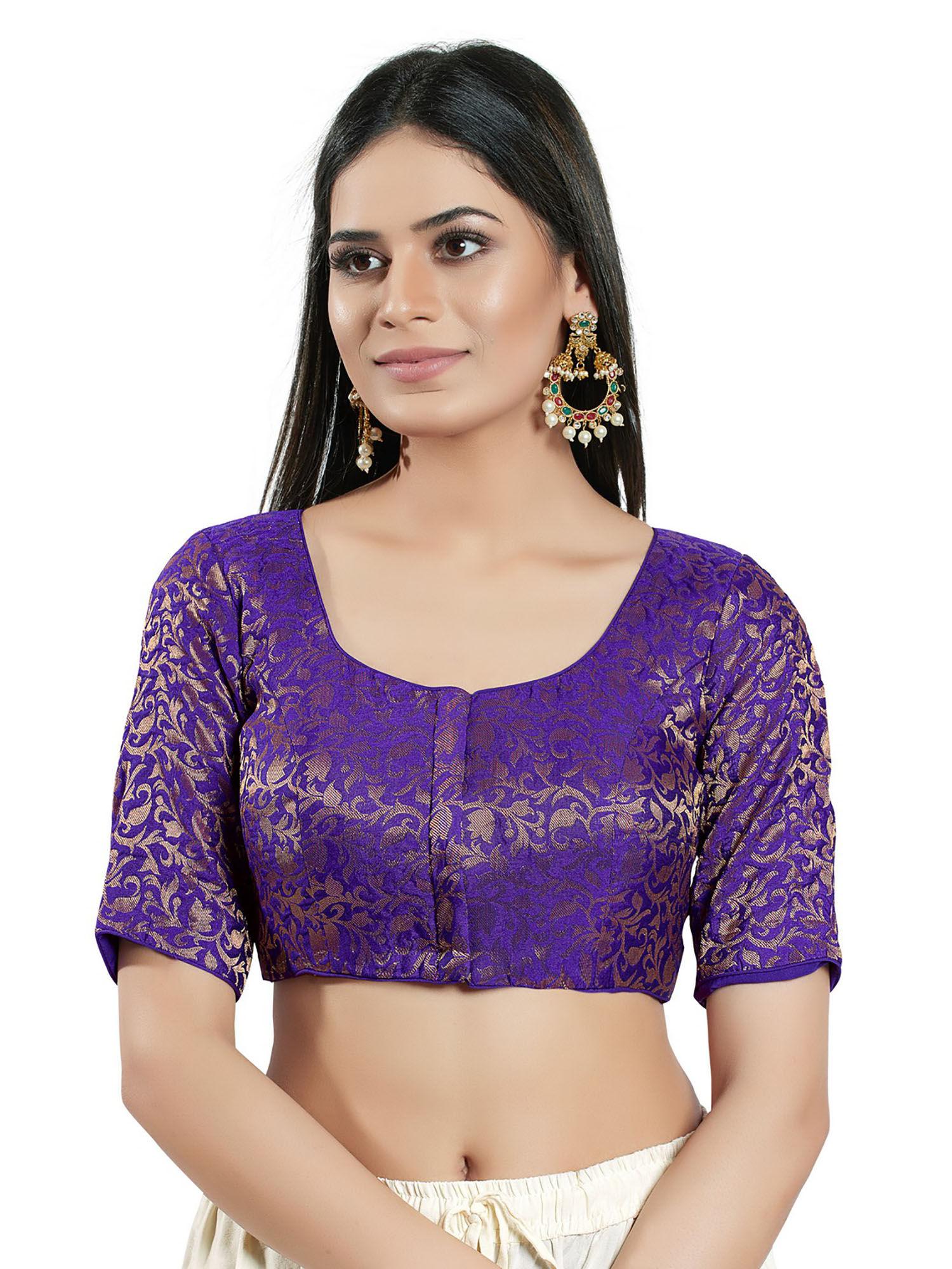 womens blue brocade stitched blouse