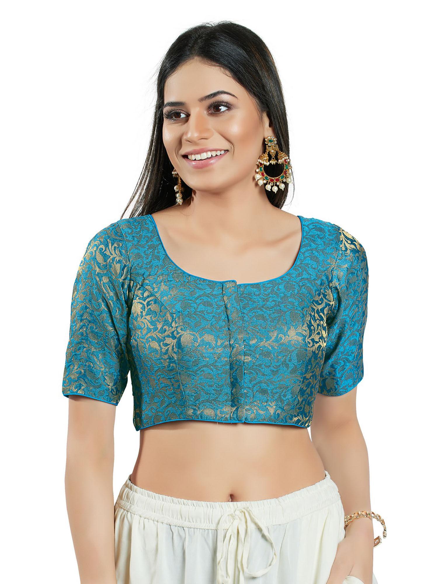 womens blue brocade stitched blouse