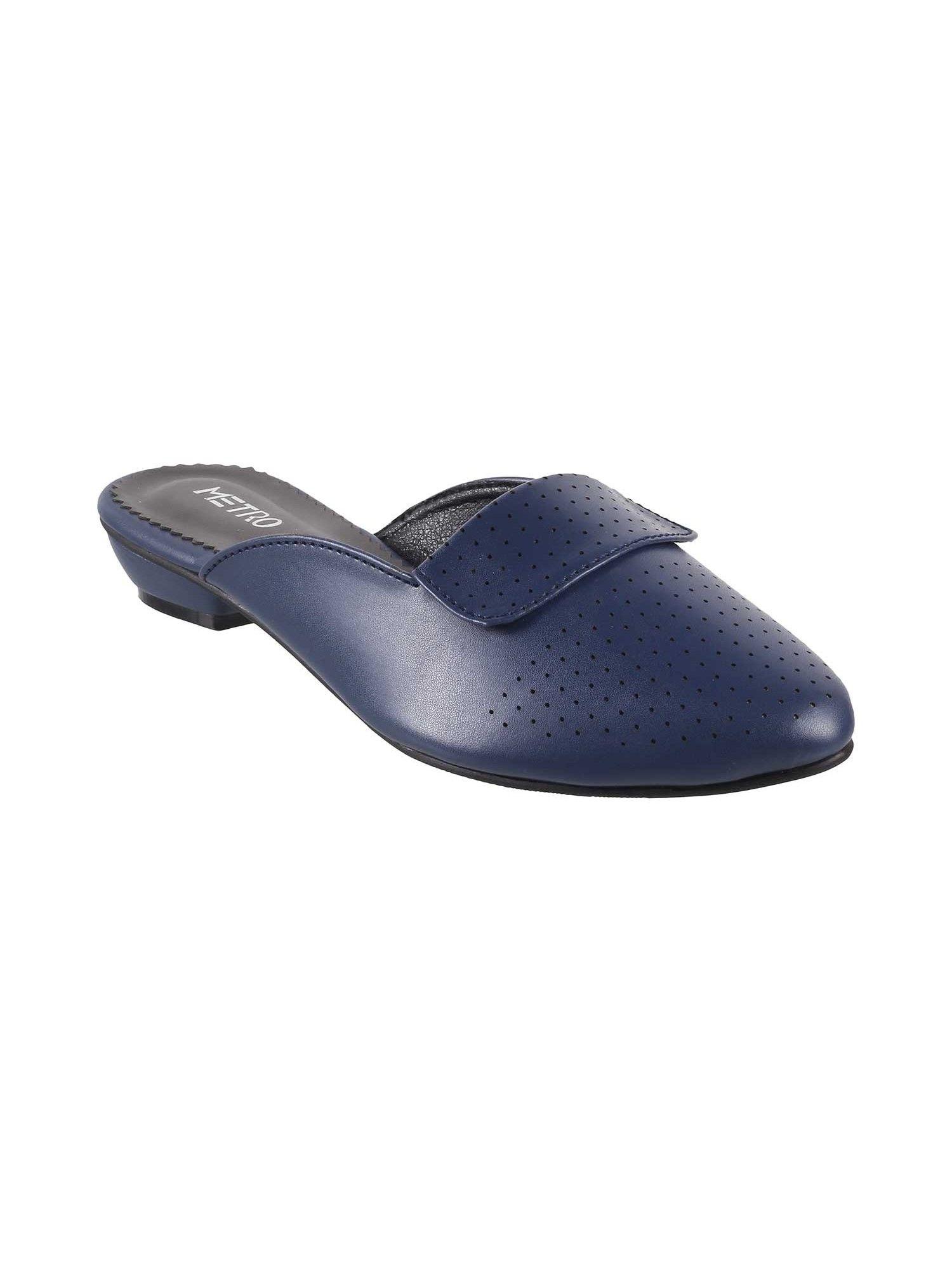 womens blue flat buntoesmetro blue synthetic solid/plain women mules