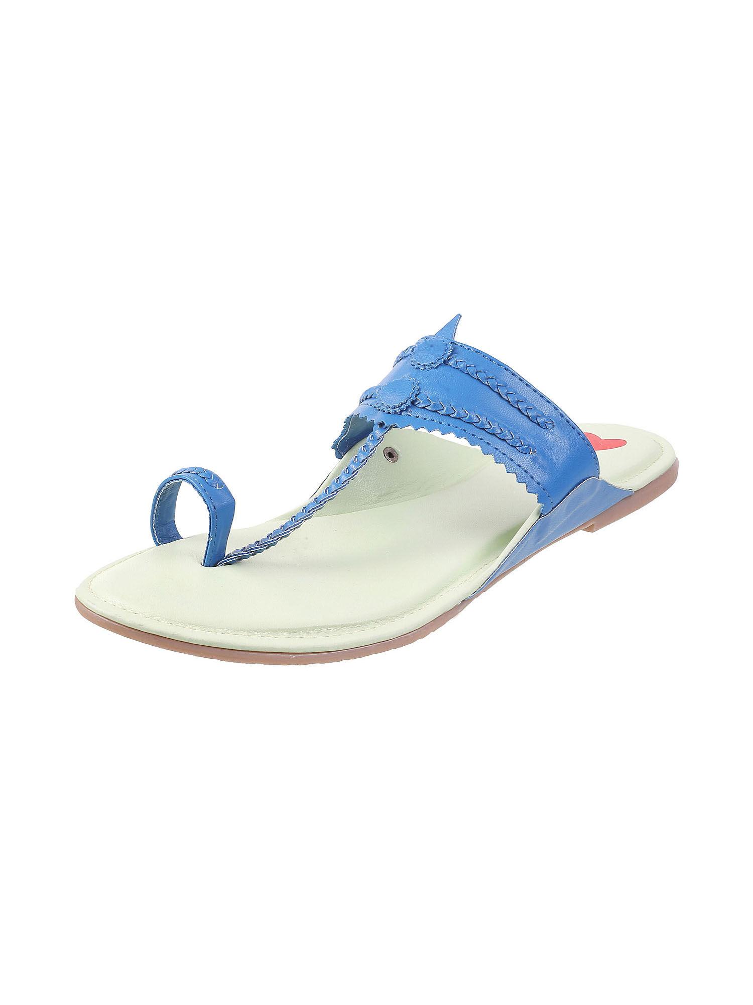 womens blue flat chappalsmetro patterned blue kolhapuris