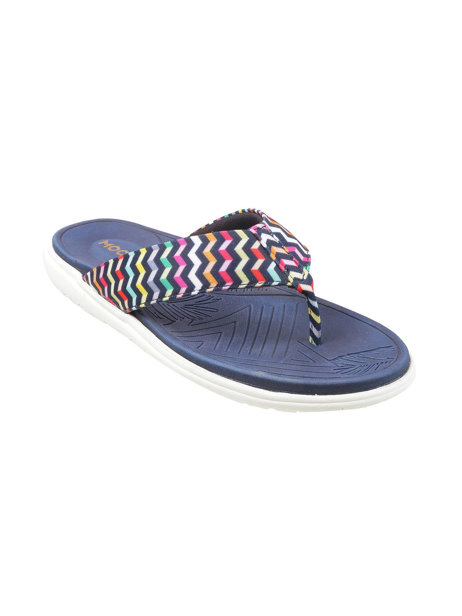 womens blue flat chappalsmochi printed blue flipflops