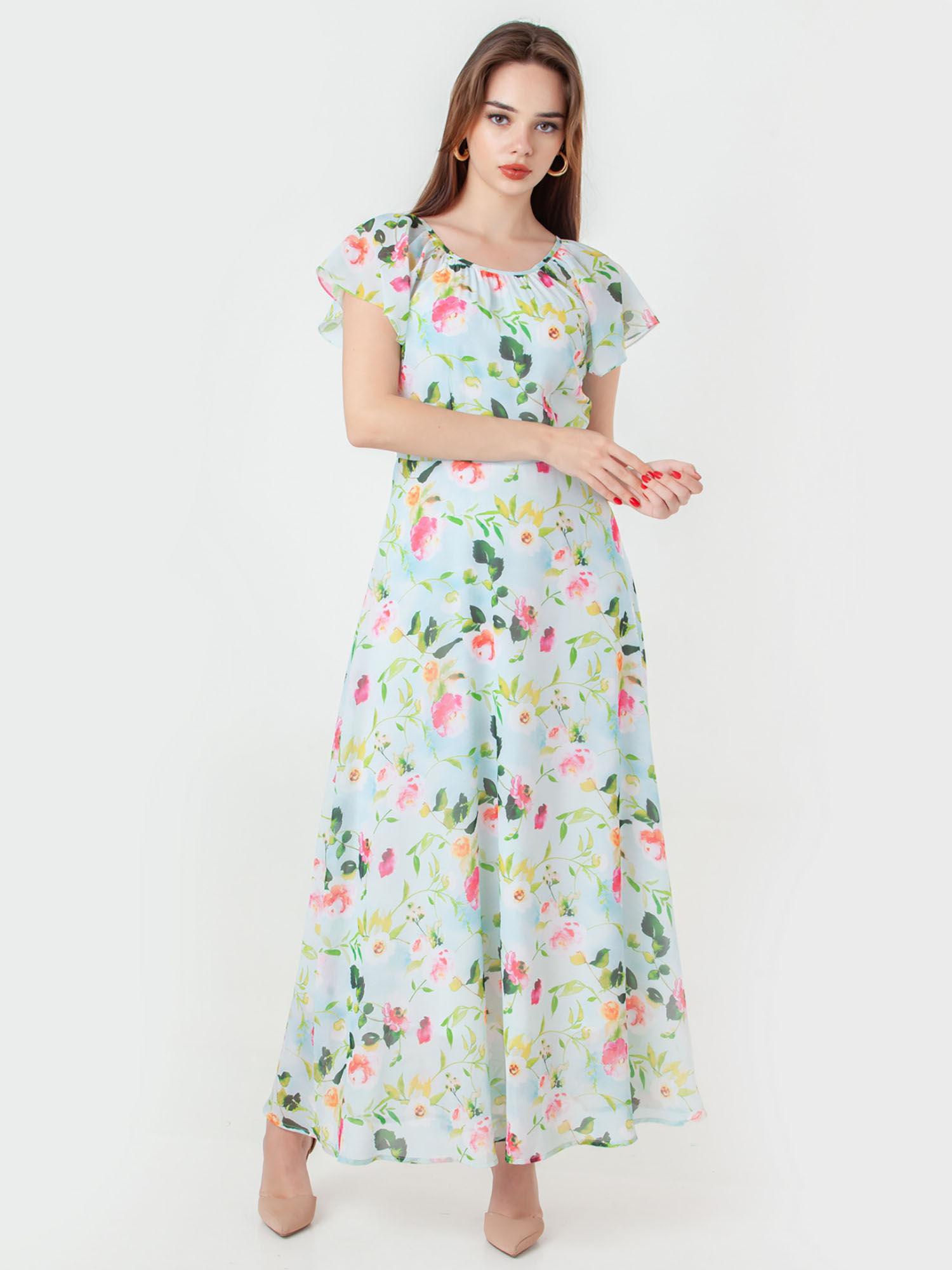 womens blue floral maxi dress