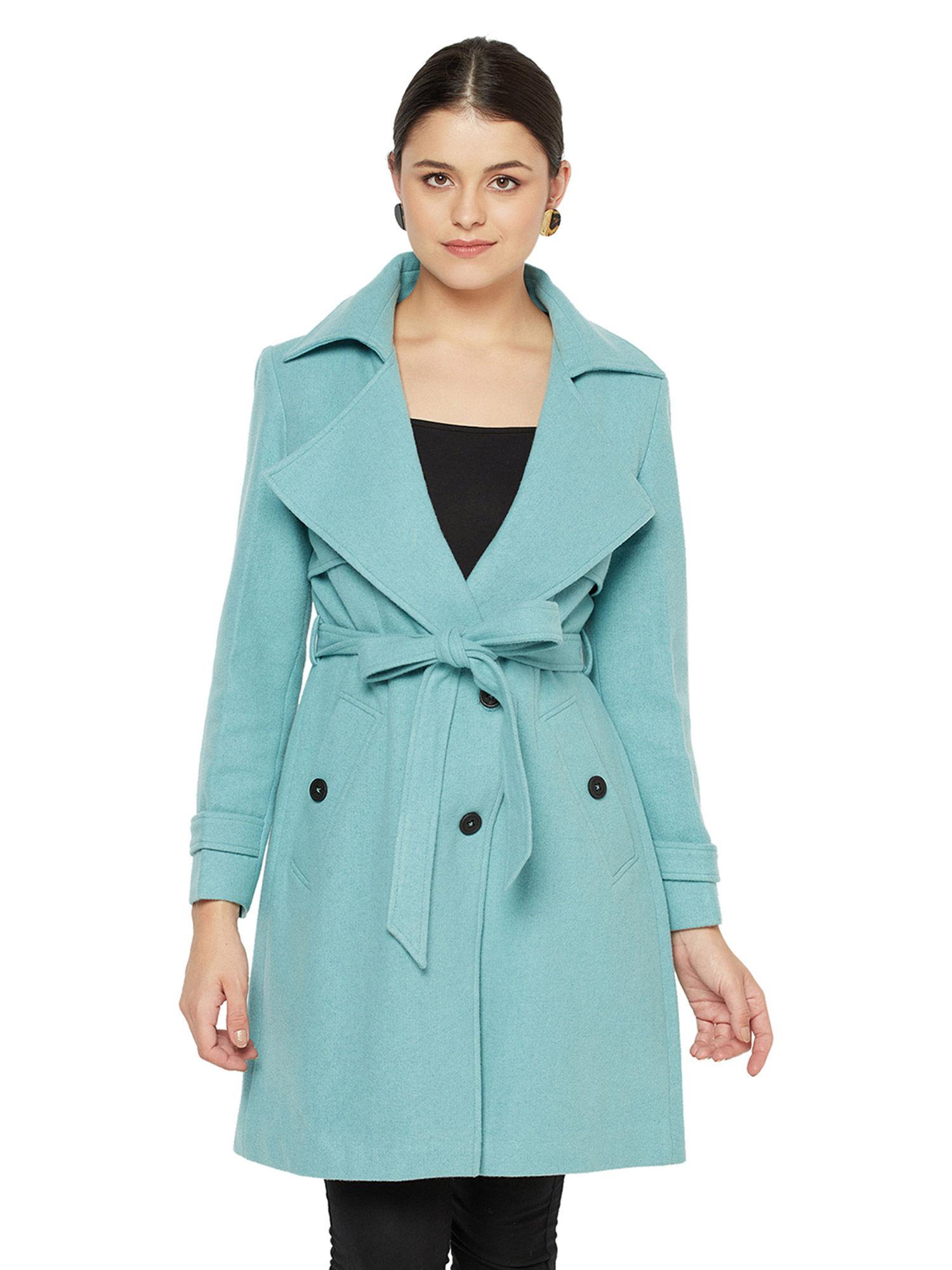 womens blue layered wool coat