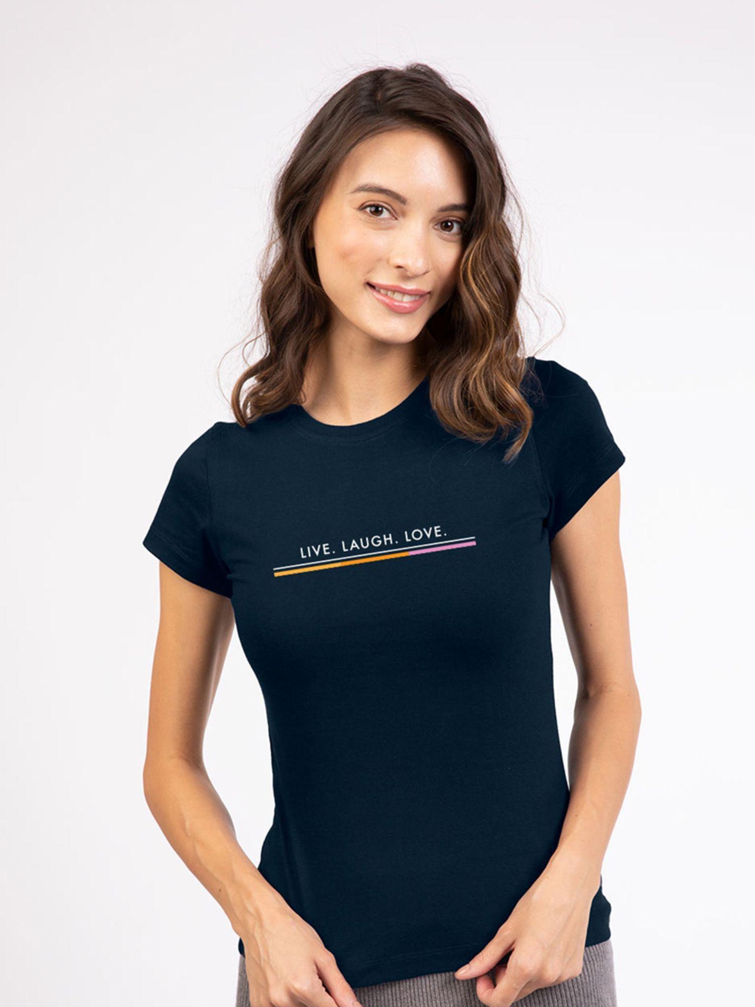 womens blue live love strip slim fit t-shirt