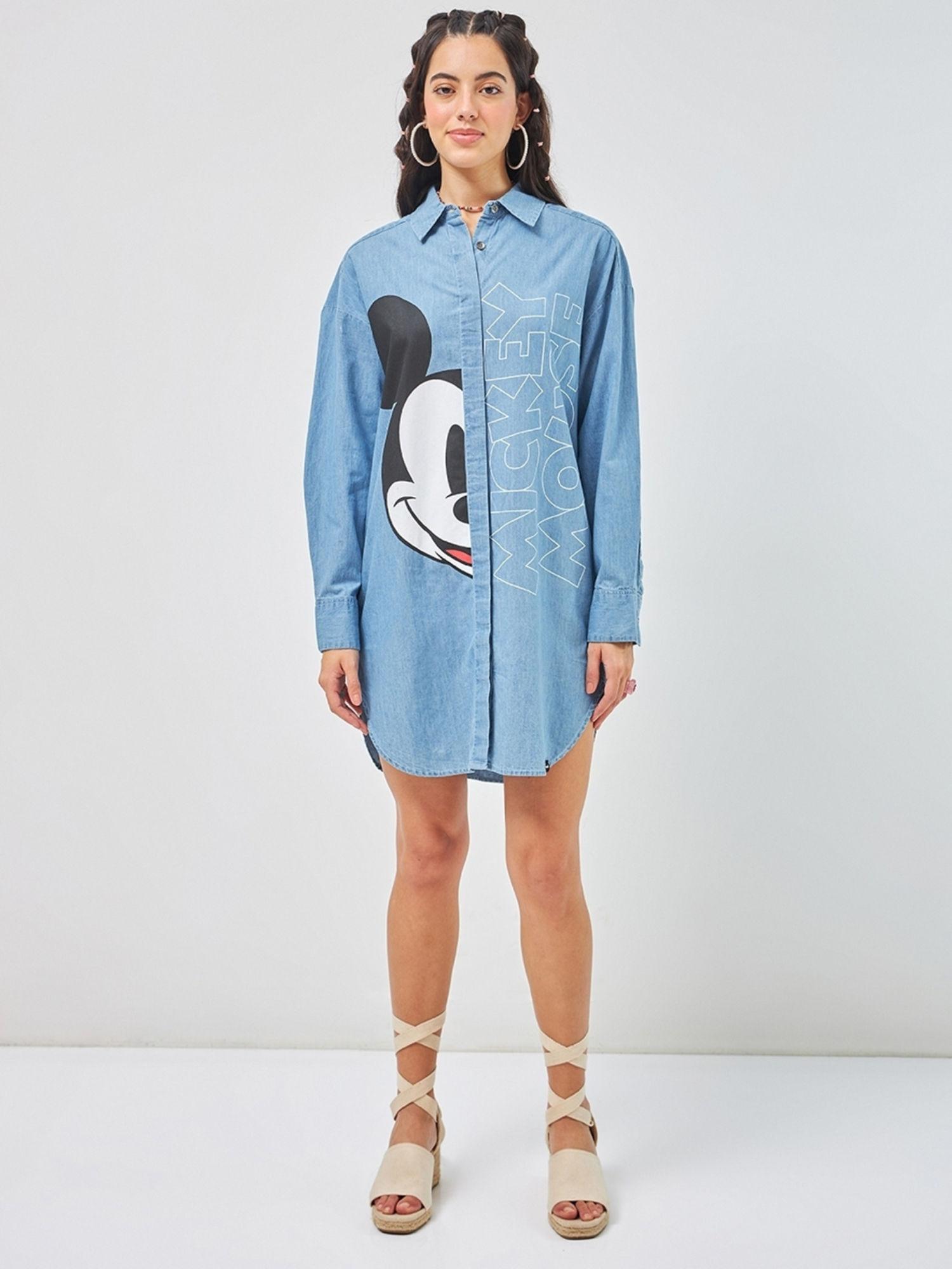 womens blue mickey graphic printed super loose fit shirt dress