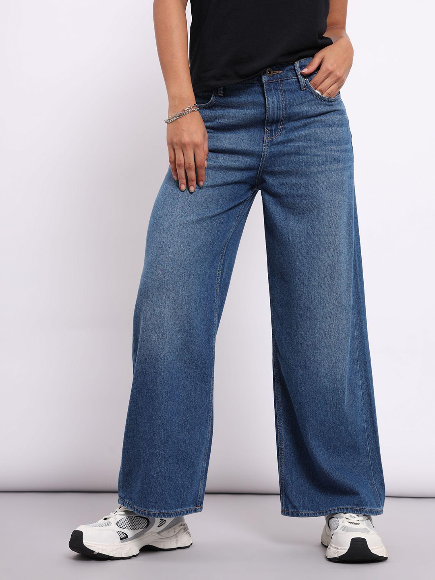 womens blue mid waist jeans