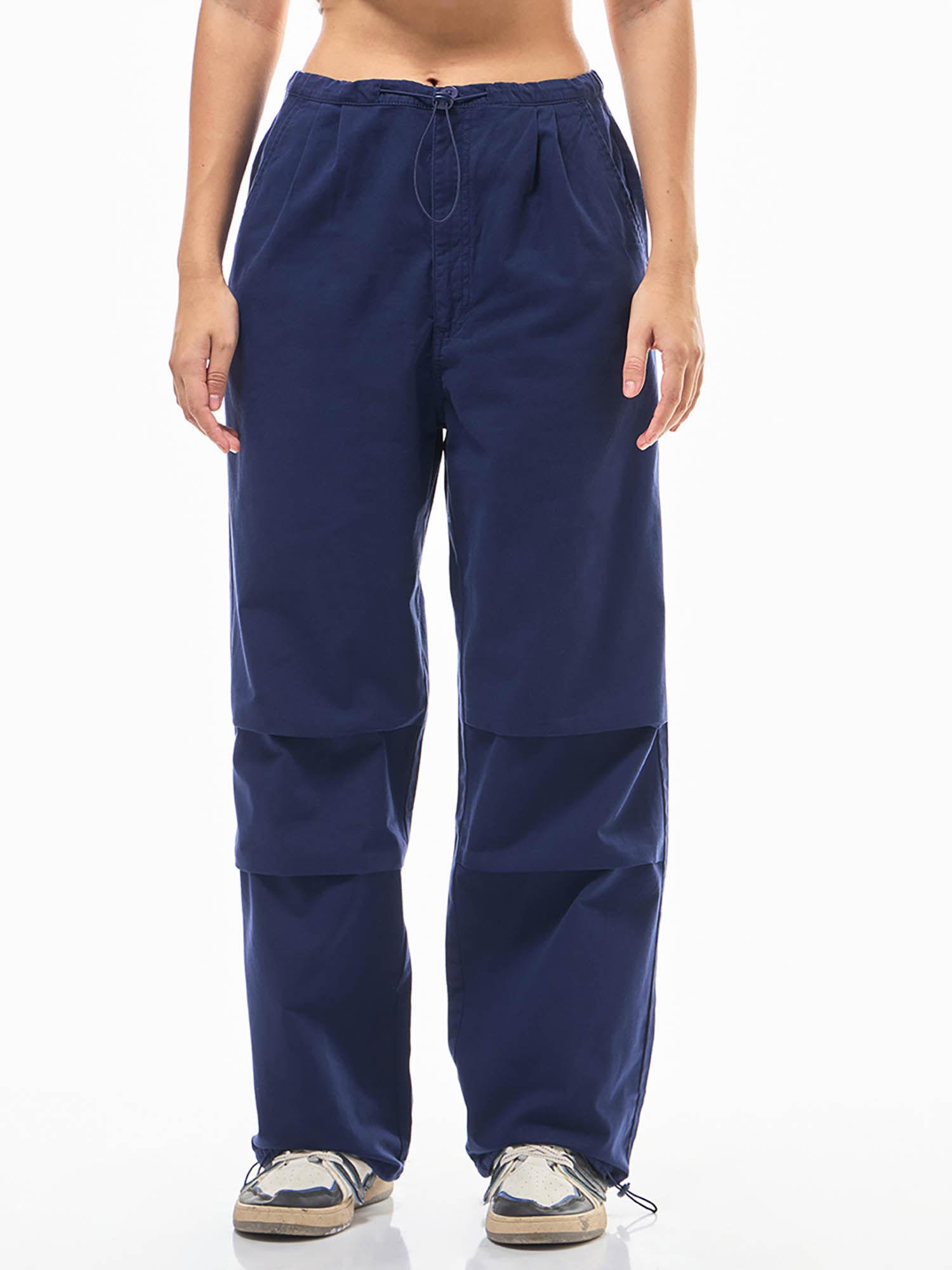 womens blue oversized parachute pants