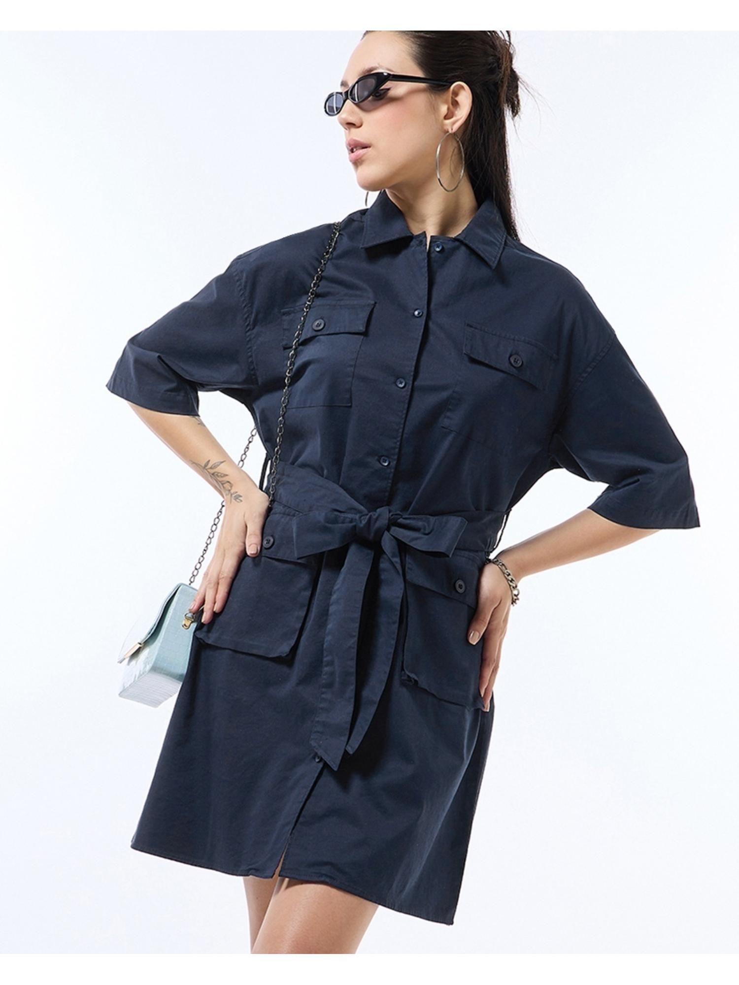 womens blue oversized shirt dress with belt (set of 2)