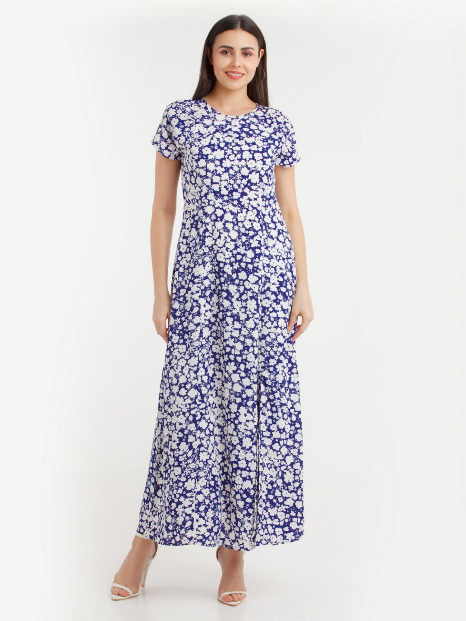 womens blue printed maxi dress