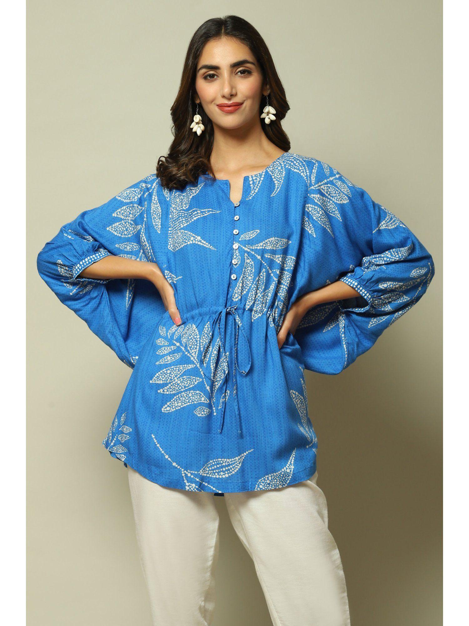 womens blue printed rayon top
