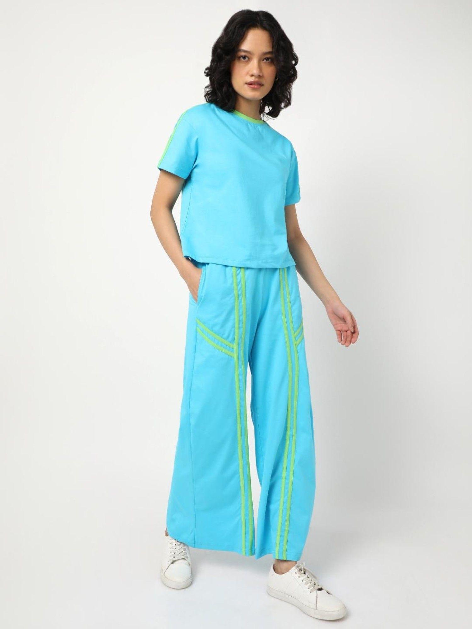 womens blue solid co-ord set (set of 2)