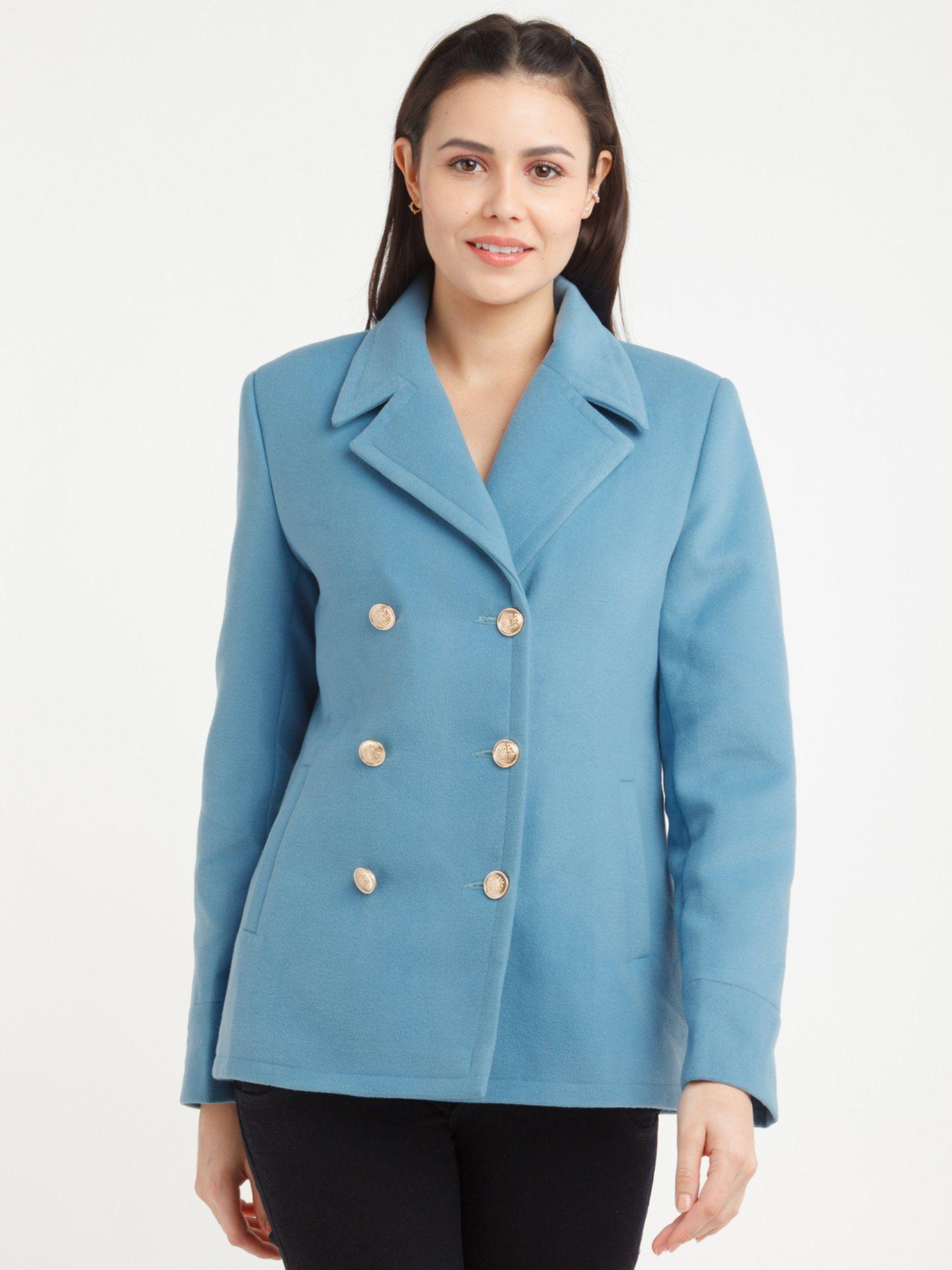womens blue solid jacket