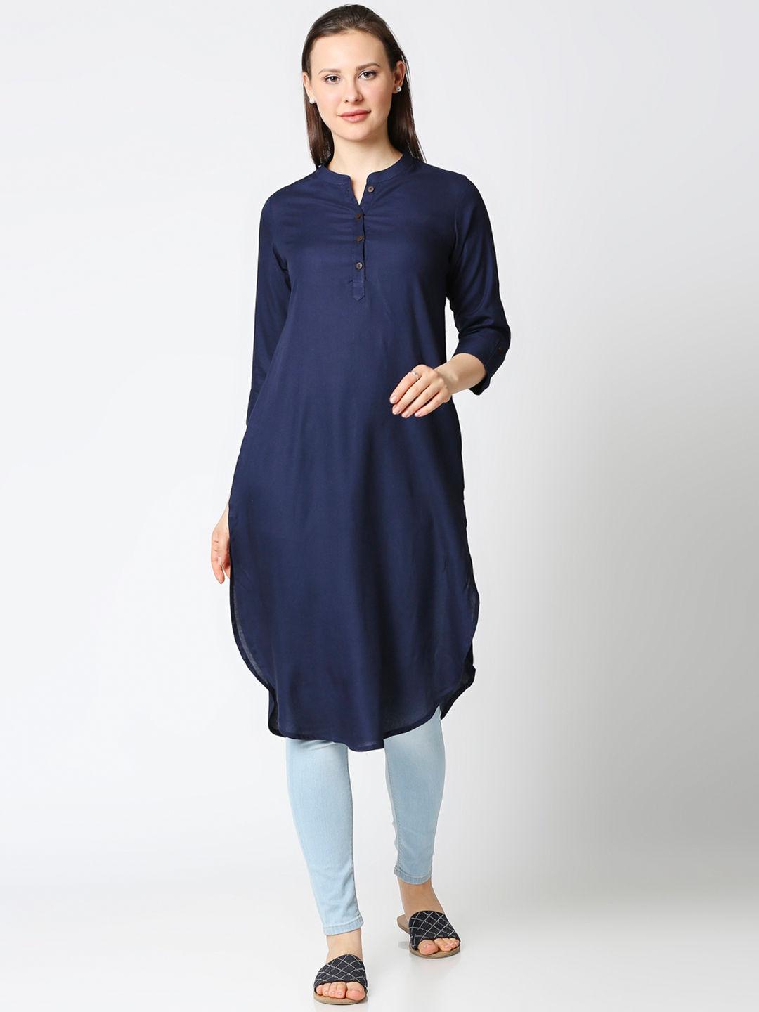 womens blue solid kurta